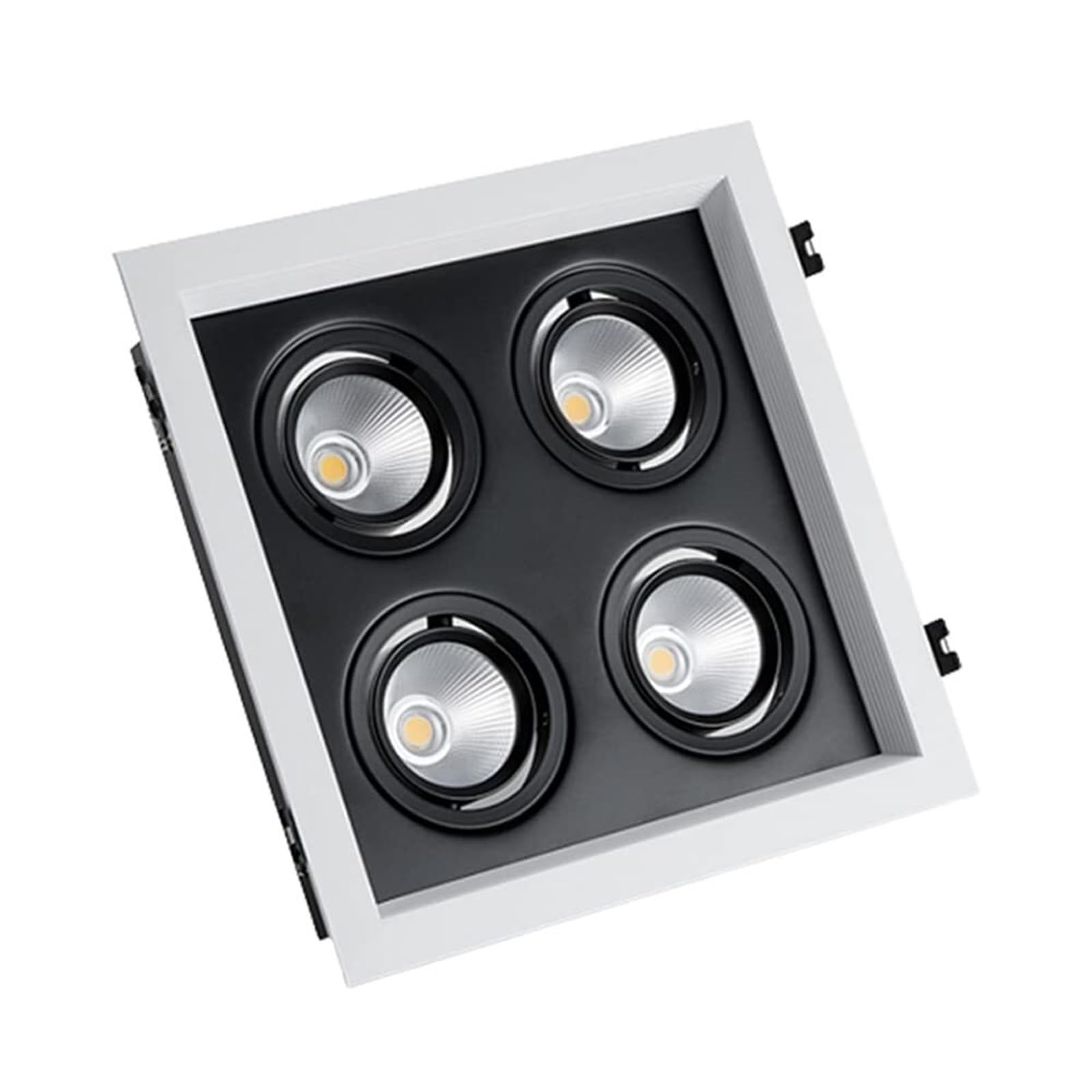Downlight de rotación de cabeza cuadrada de 4 luces de ojo de buey de cardán de 20W/28W/40W, blanco cálido 3000K, focos de globo ocular de ángulo ajustable, luces de lata con borde antideslumbrante(4*