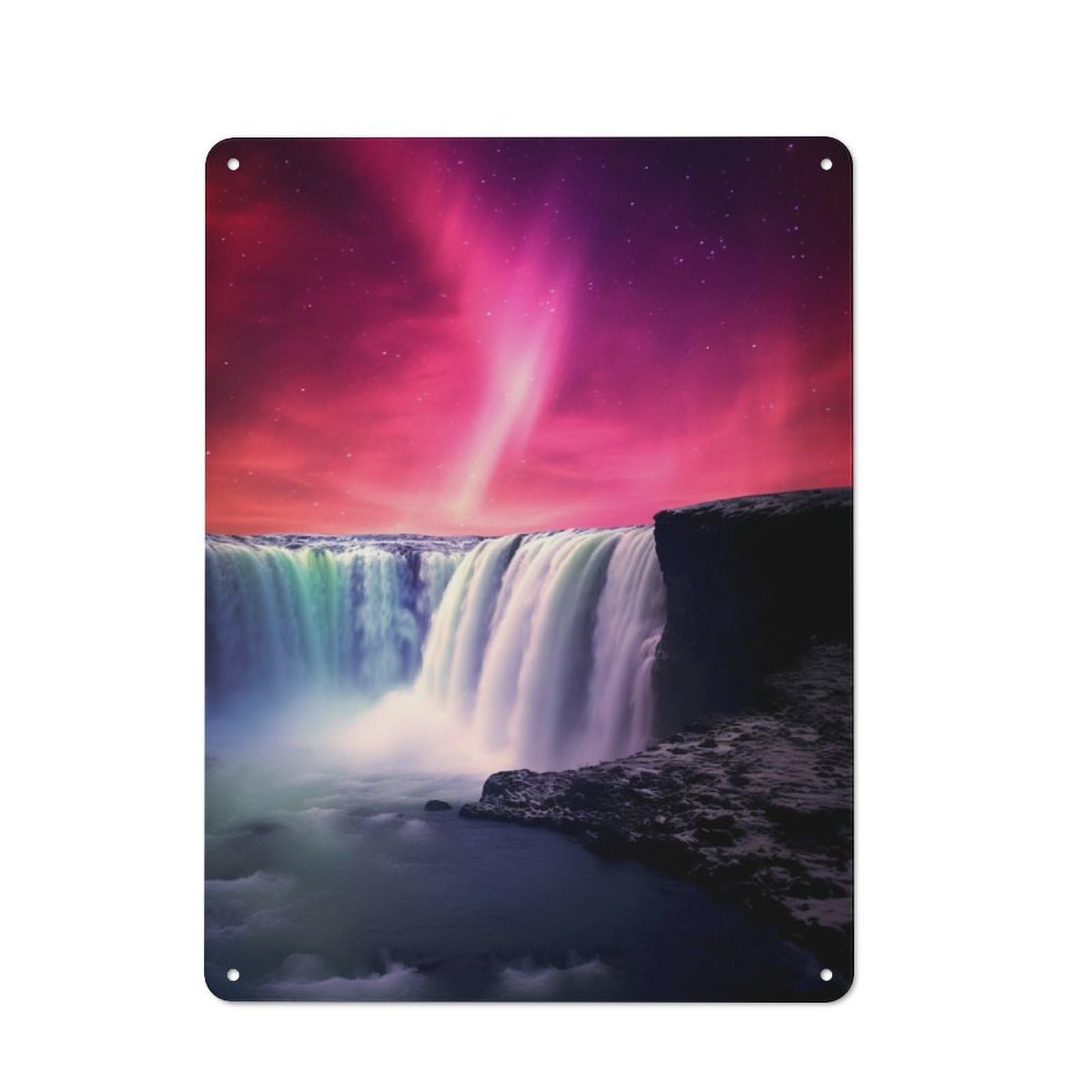 Junmoney Red Northern Lights At Sky Rustic Metal Sign 40X30cm Featuring For Garage Wall, Suited To Garage Decor Collectors
