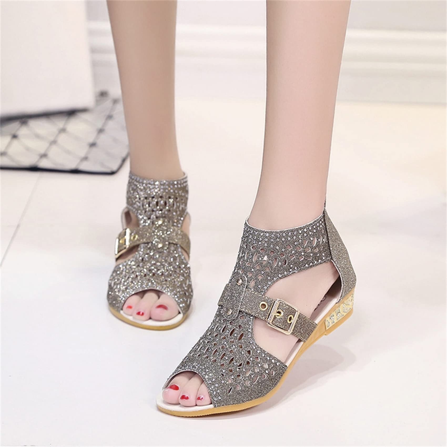 Sandali Piatti da Donna Sandali Gioiello con Cinturino alla Caviglia Elastico Scintillante con Strass Scintillanti per Donna,US11/EU43