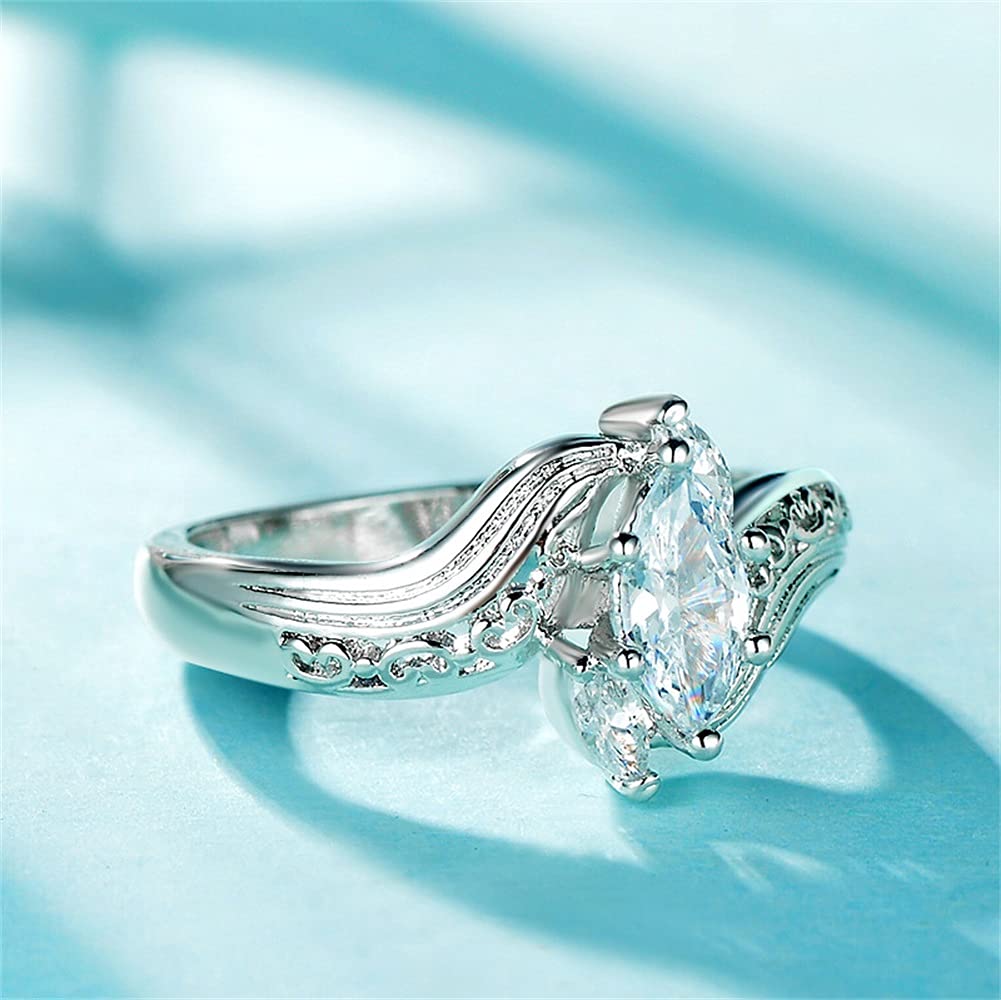 925 Sterling Silver Vintage Carved Classic Ring Marquise Shape Solitaire Halo Ring AAA Cubic Zirconia Hollow CZ Eternity Engagement Wedding Band Ring for Women (6)