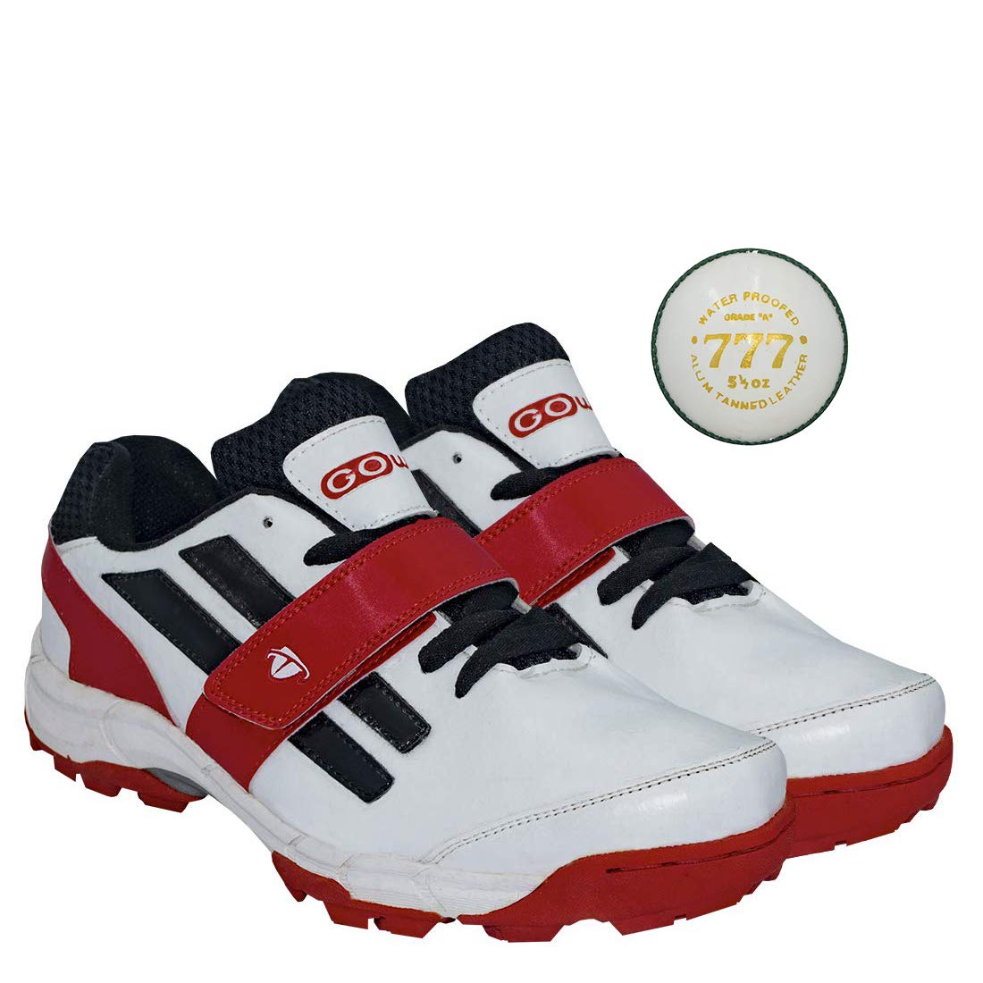 Gowin Pace White/Red Cricket Shoes Size-10 with TR-777-W Cricket Leather Ball Alum Tanned White