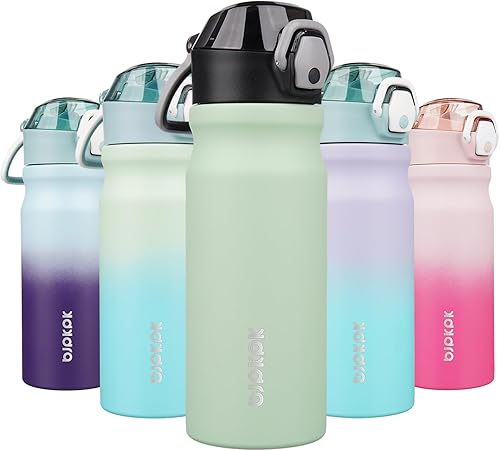 Miniatura 12 de BJPKPK Botella de Agua Aislada de 18 oz con Pajita de Acero Inoxidable de Doble Pared Botellas de Agua Libres de BPA a Prueba de Fugas Termo con