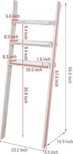 Miniatura 3 de MyGift Escalera decorativa de madera maciza lavada de 5.5 pies de alto sobre el inodoro, organizador de baño de 3 niveles, estantes de