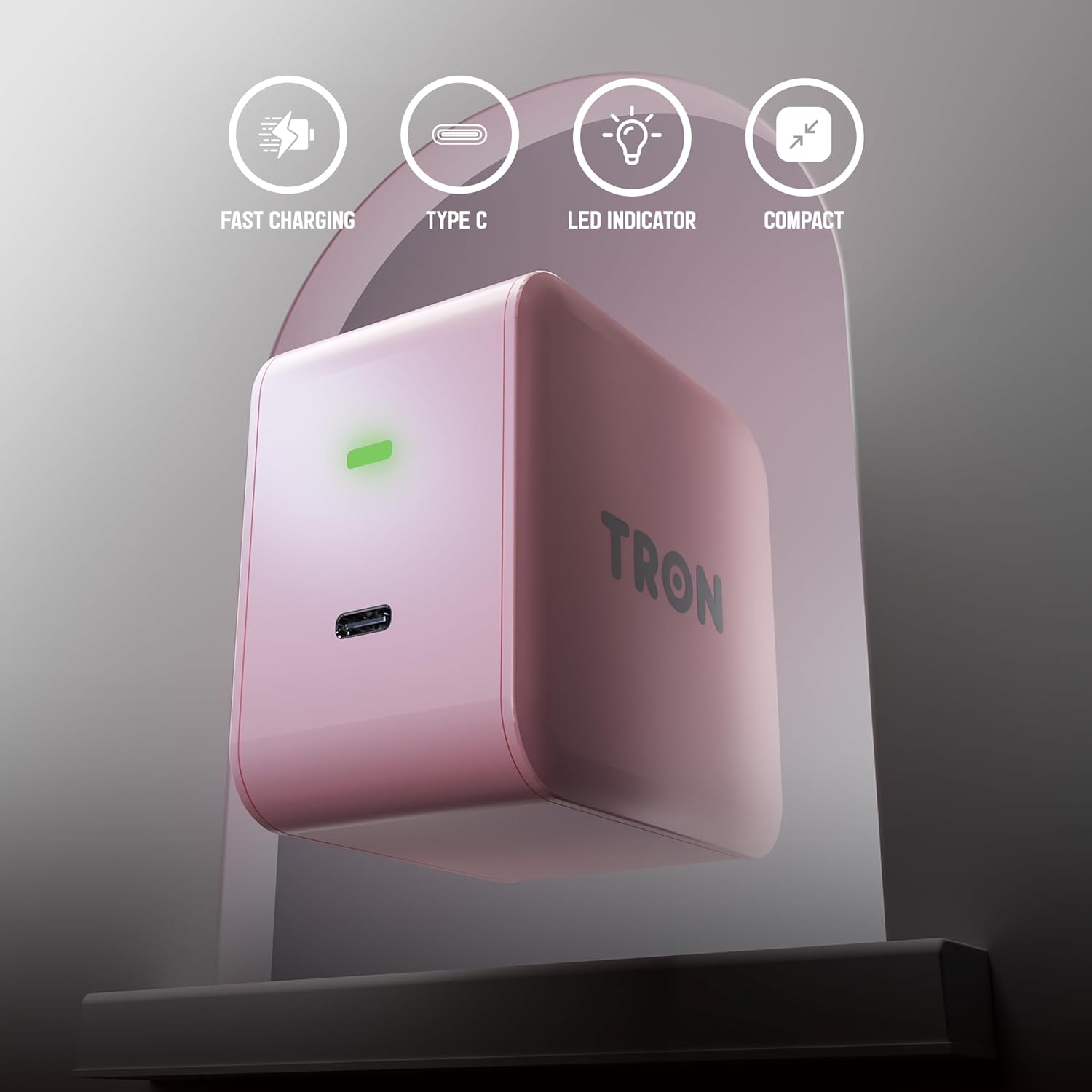 Tron 3 in 1 Qi Wireless Charger Mirror, Pink, Include led 6 ft Led Cable and 25w Power Adapter. Pink Color