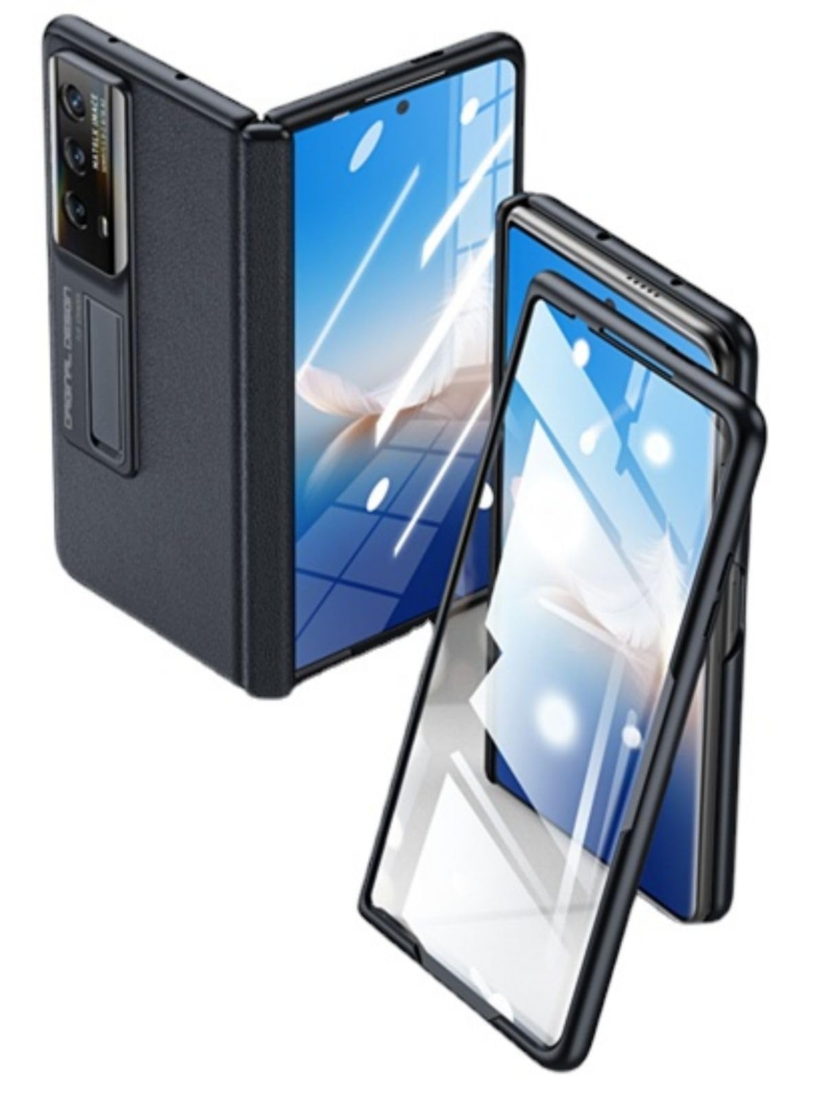 Coque pour Magic Vs2 Boîtier Cuir Texturé + Bracket + Hinge + Glass Film + Lens Cap,Slim Bumper Case étui pour Honor Magic Vs2(3)