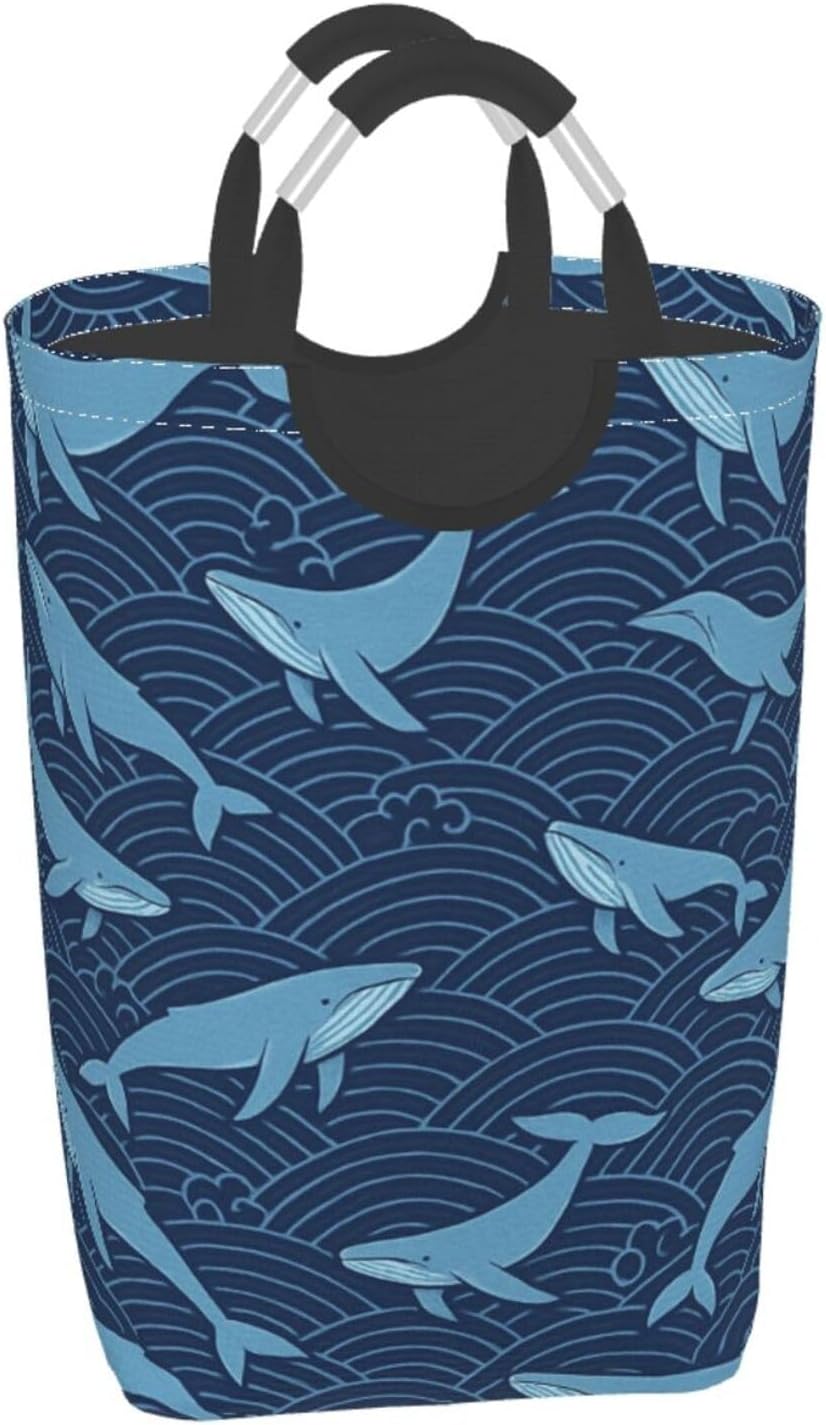 50l Laundry Basket Japanese Wave Pattern Waterproof Laundry Hamper Foldable Clothes Laundry Bag With Handles