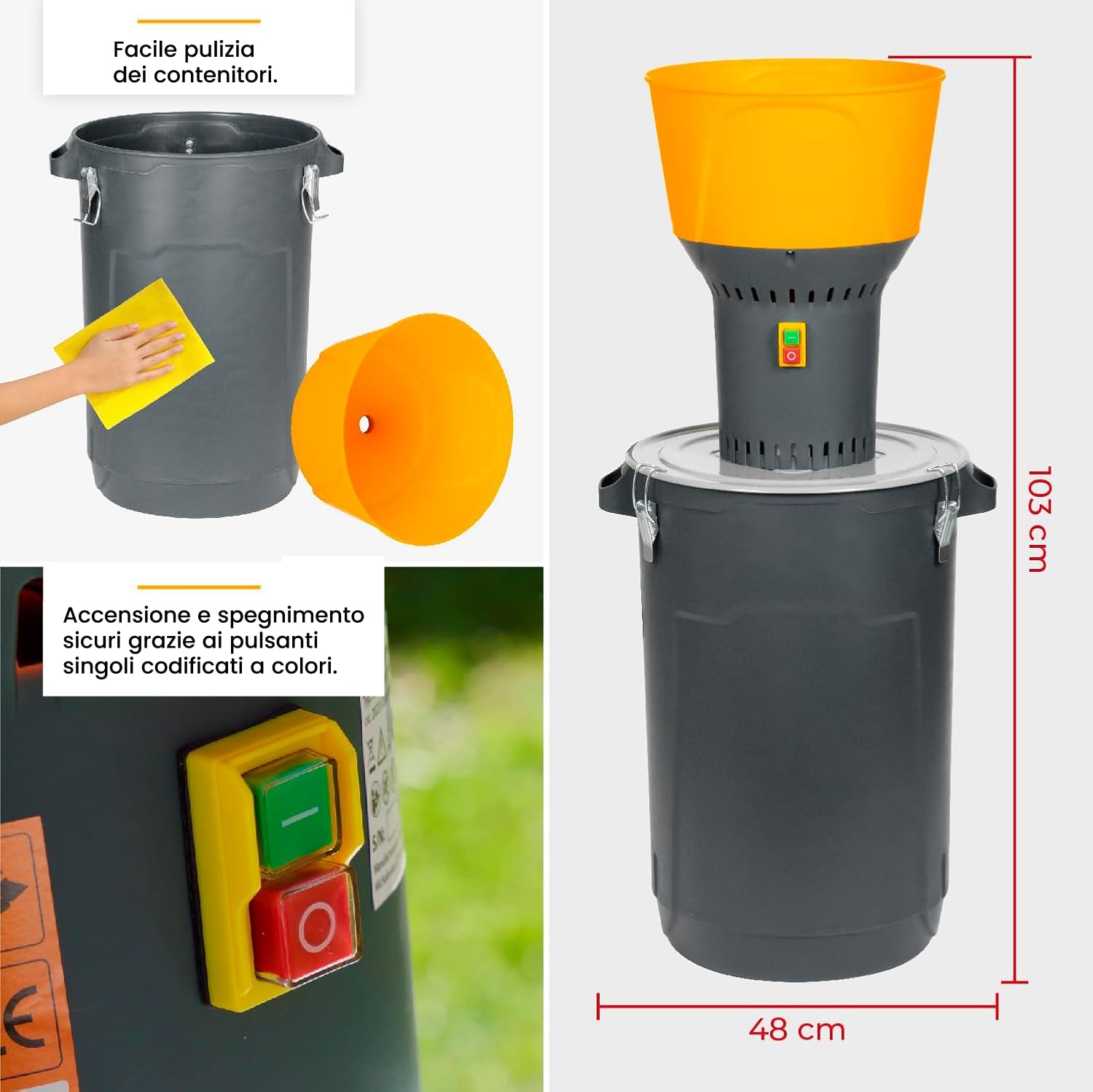 STREND PRO Mulino per cereali elettrico 1300W 60 L | 5 setacci | PROFI Mulino elettrico per tutti i tipi di cereali - Grano, Orzo, Mais, Avena | Mulino per mangimi per alimentare animali/bestiame