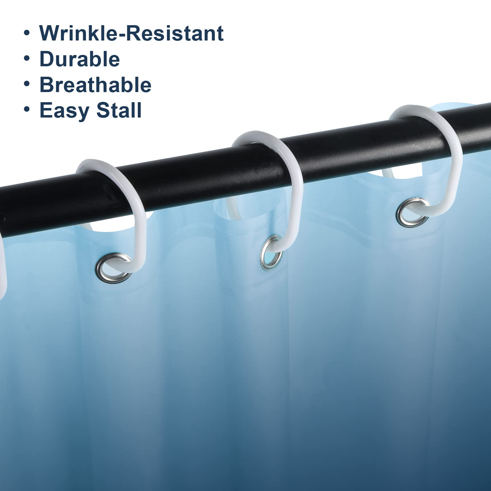 Tenda da doccia sfumata blu con ganci forti, tende da bagno spesse accessori da bagno, 180 x 180 cm (blu scuro)