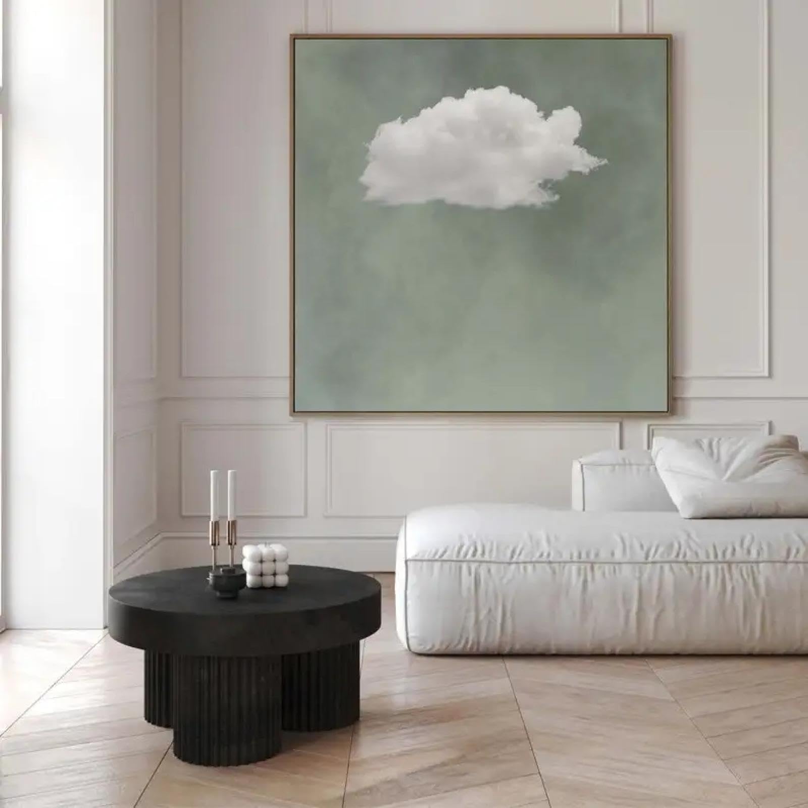 ZHUOYA Erba Verde Cielo Nuvole Pittura Murale Quadrato Tela Arte Astratta Semplice Murale Soggiorno Decorazione Tela Pittura 80x80cm Senza Cornice