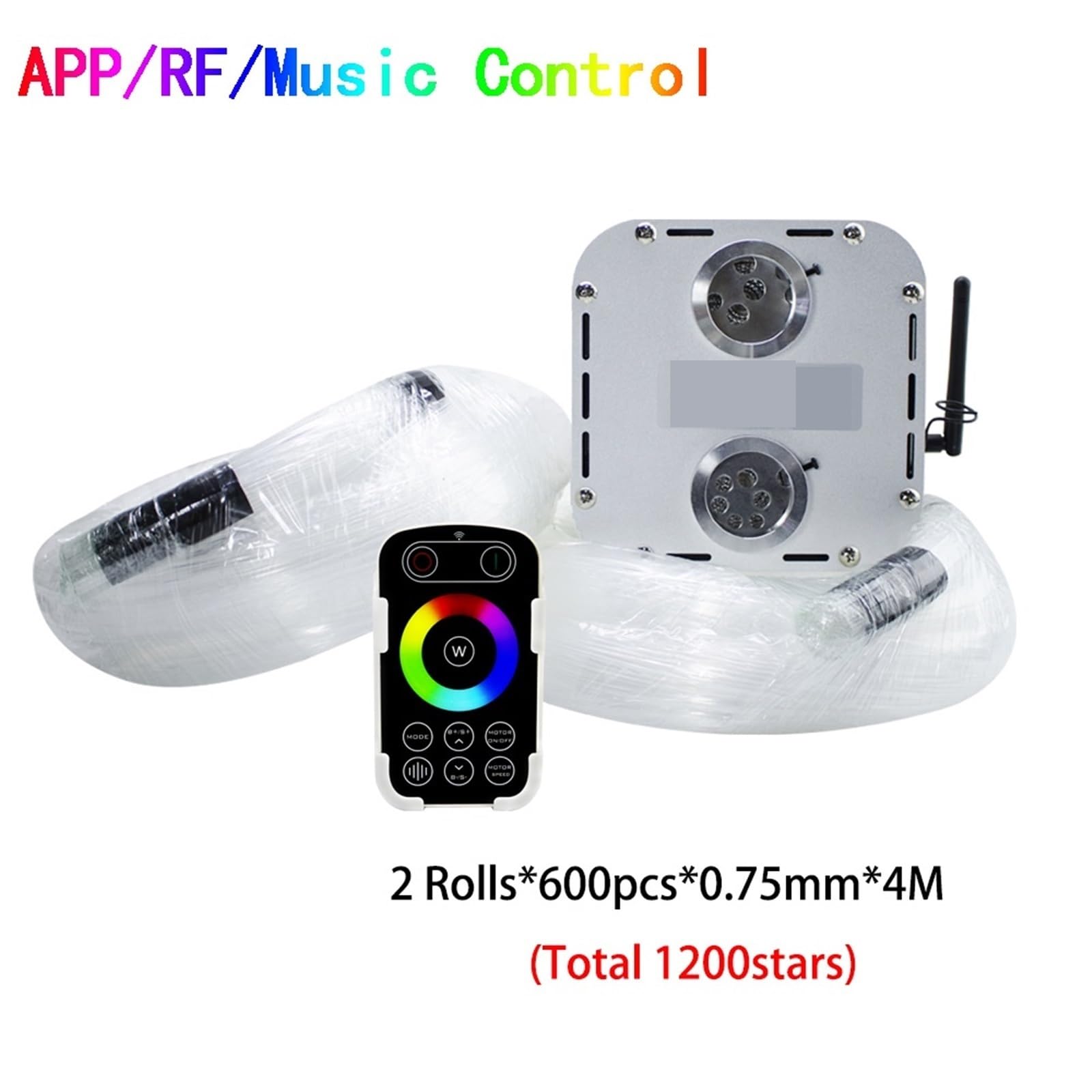 32W RGBW Twinkle Dual Port LED Samochodowa Światłowód Dotykowy RF Światłowód Gwiazda Zestaw Oświetlenia Sufitowego Do Sufitu Na Dach Samochodowy(Normal 4M 1200stars)