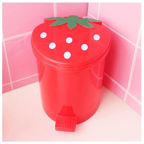 BxuxJar Strawberry Trash Can, 1 Gallon Desk Plastic Cute Trash Can Kawaii Small Srawberry Garbage Can for Bedroom with 5 Rolls Garbage Bag and 20 PCS 3D Cartoon Stickers(Random Style)
