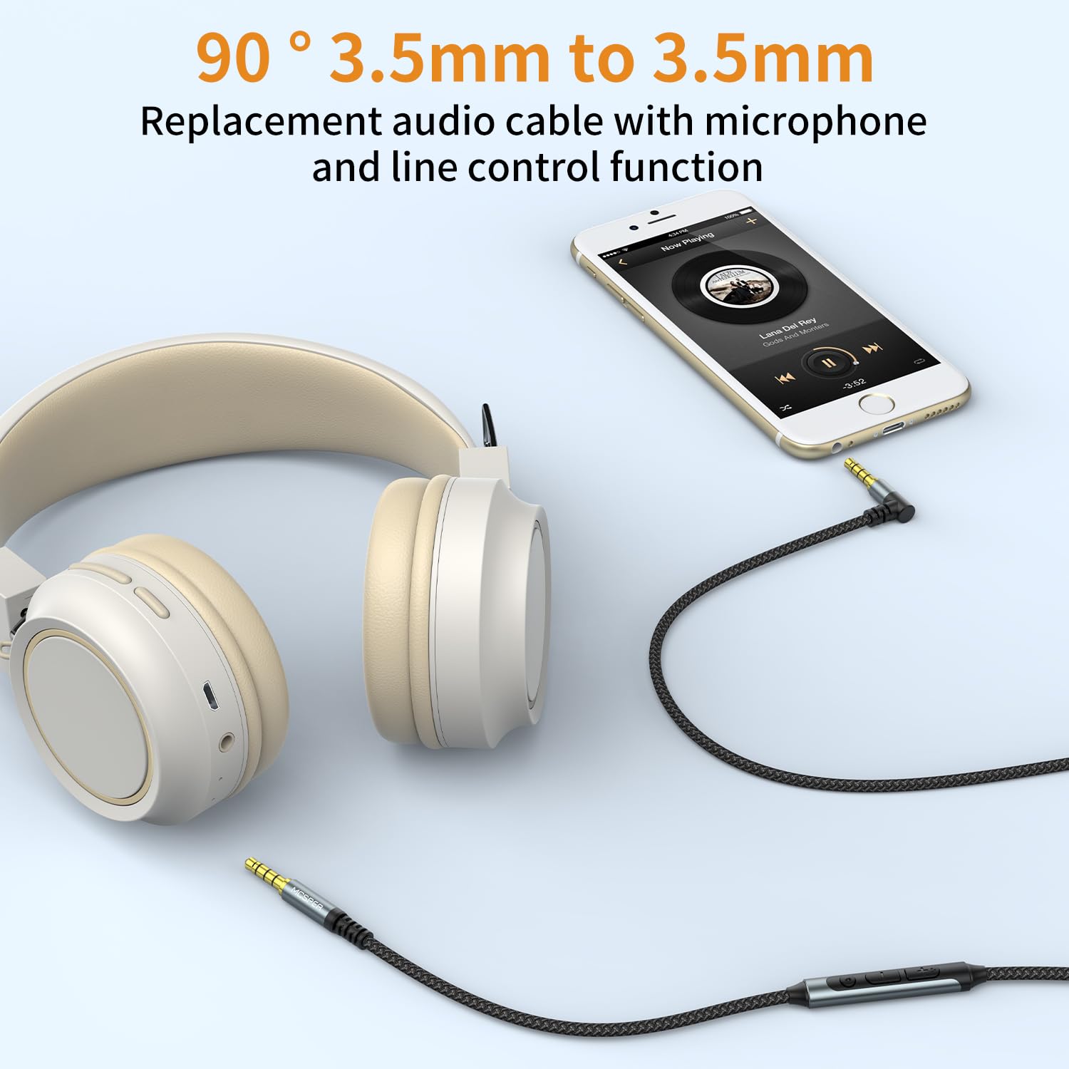 MCSPER 3.5mm to 3.5mm Audio Cable with Mic Compatible with Skullcandy Hesh Evo Hesh 3 Crusher Evo, 3.5mm Aux Replacement Stereo Cord with Inline Microphone and Volume Control (4 ft/1.2 m)