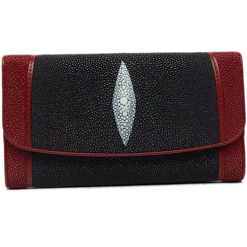 Authentic Real Stingray Skin Mixed-Color Female Clutch Purse Lady Long Trifold Wallet Genuine Leather Women's Large Card Holders
