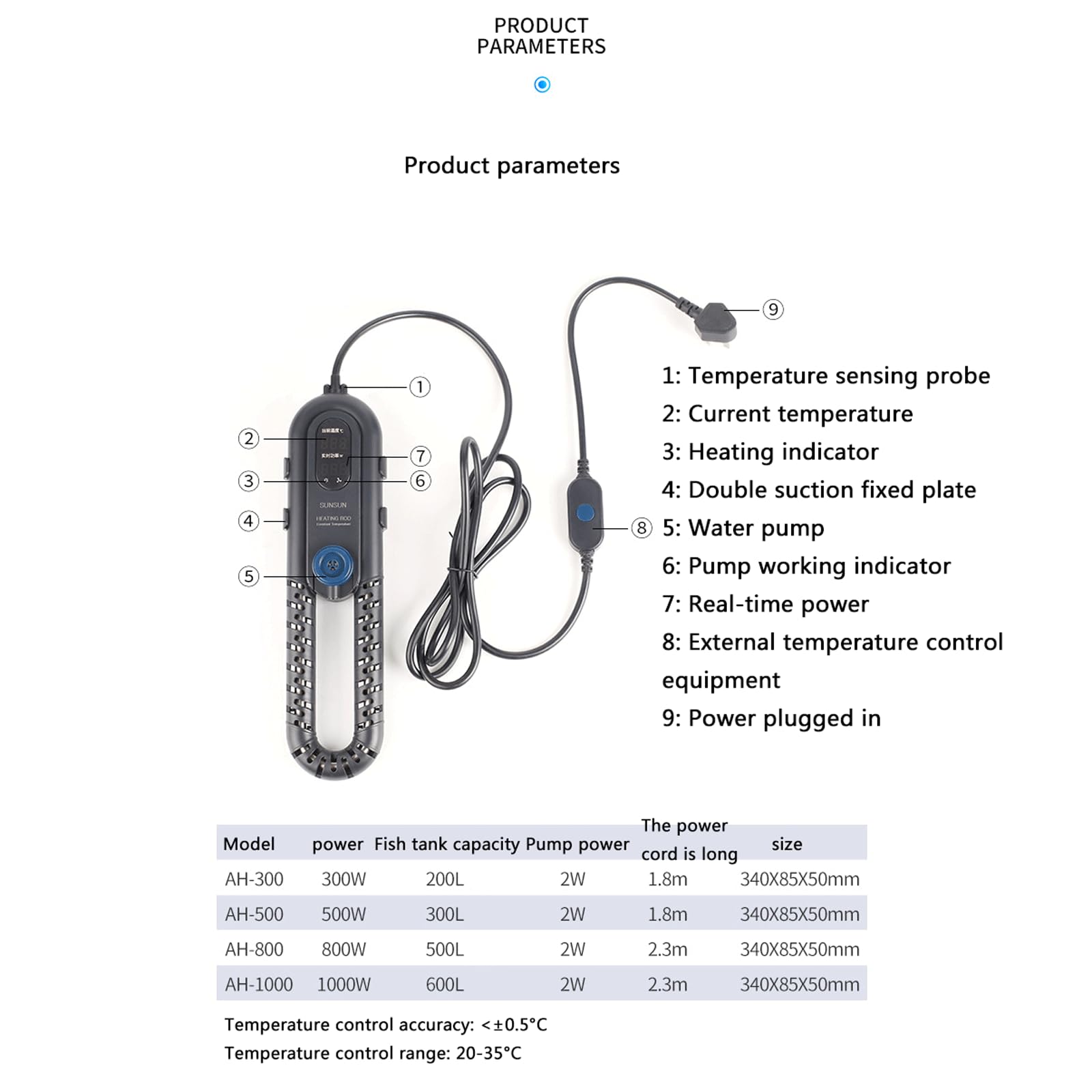 Fish Tank Heizung Rod Automatische Konstante Temperatur Aquarium Heizung Rod Frequenzumwandlung Energieeinsparung,500W