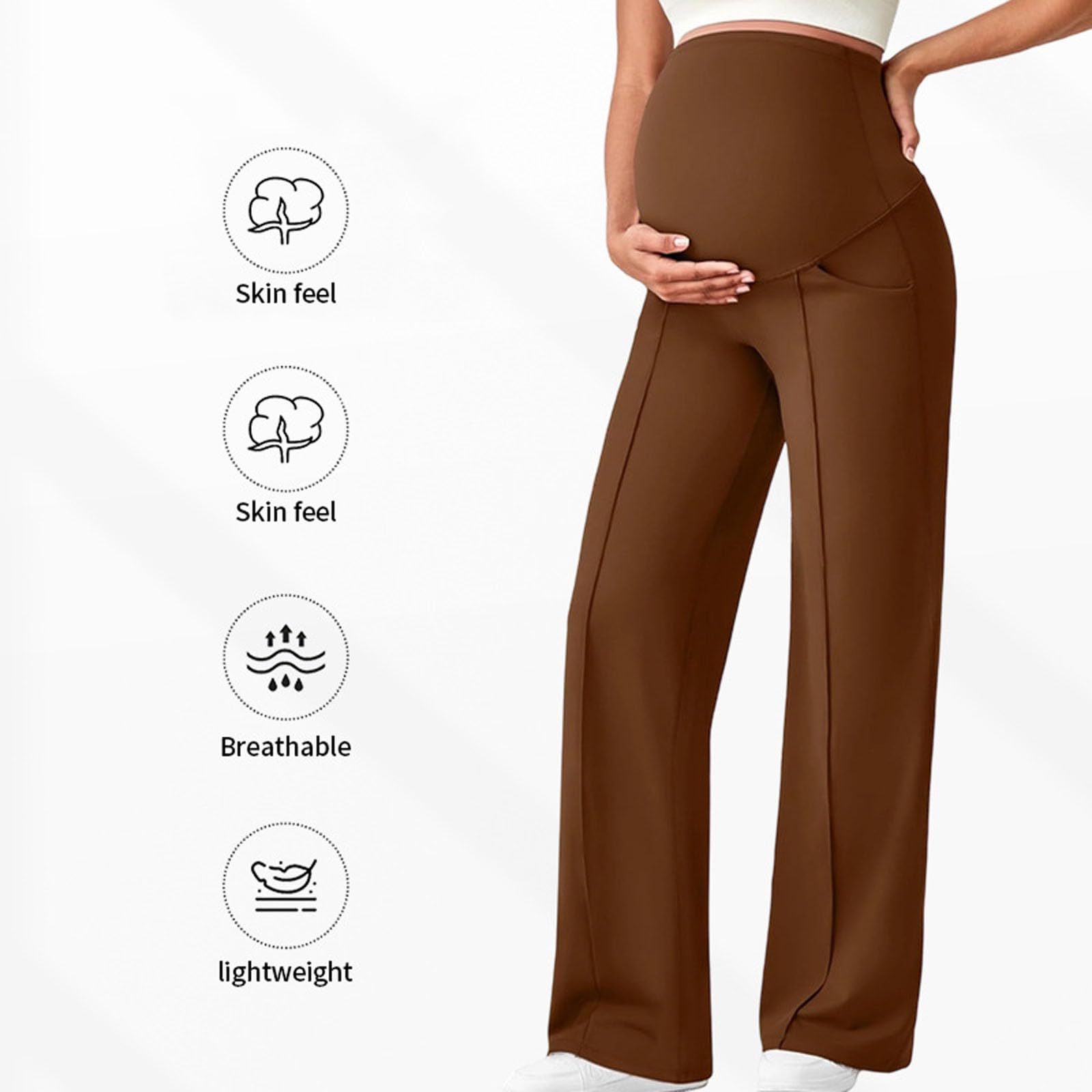 Pantalones de Maternidad para Mujer Cintura Alta Elástica Pantalon Deporte Pierna Ancha Rectos para Embarazo Suaves Cómodos Leggins Deportivos Push Up Casual Ropa de Maternidad de Hogar, Yoga