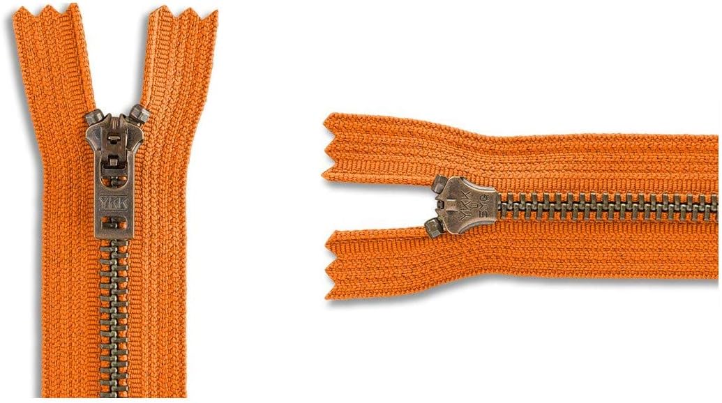 #5 Antique Brass Jeans/Pants Orange Medium Weight YKK Zippers - Color Orange #523 - Choose Your Length - Made in The United States (1 Zipper Per Pack) (3" Inches)