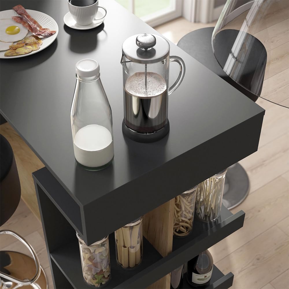 Vicco Set de Mesa de Bar Dana, Antracita/Roble Dorado, 108 x 50 cm con 2 taburetes de Bar, con estantes Abiertos para Usar como Mesa Alta