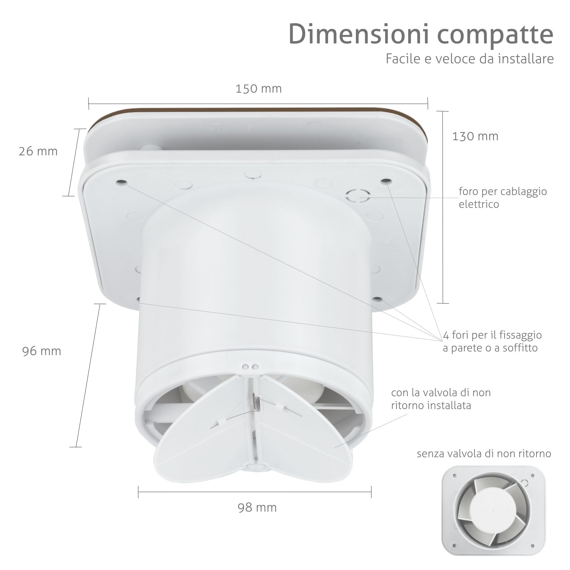 Turbionaire Trend 100 SDCC Aspiratore Bagno 100 mm, Parete/Soffitto, Dark Coffee Cream Opaco, Aspirazione perimetrale, Valvola di Non Ritorno, Installazione flessibile, Garanzia 3 Anni