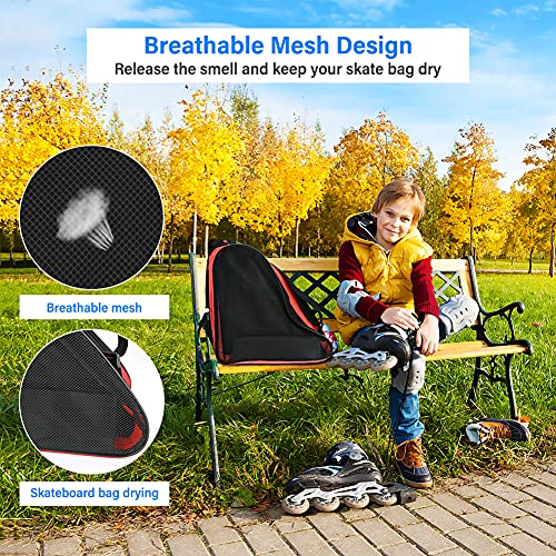 Image of Roller Skate Bag, Breathable Ice-Skating Bag Shoulder and Top Handle Oxford Cloth Skating Bag for Women Men and Adults Roller Skate Accessories (Red)