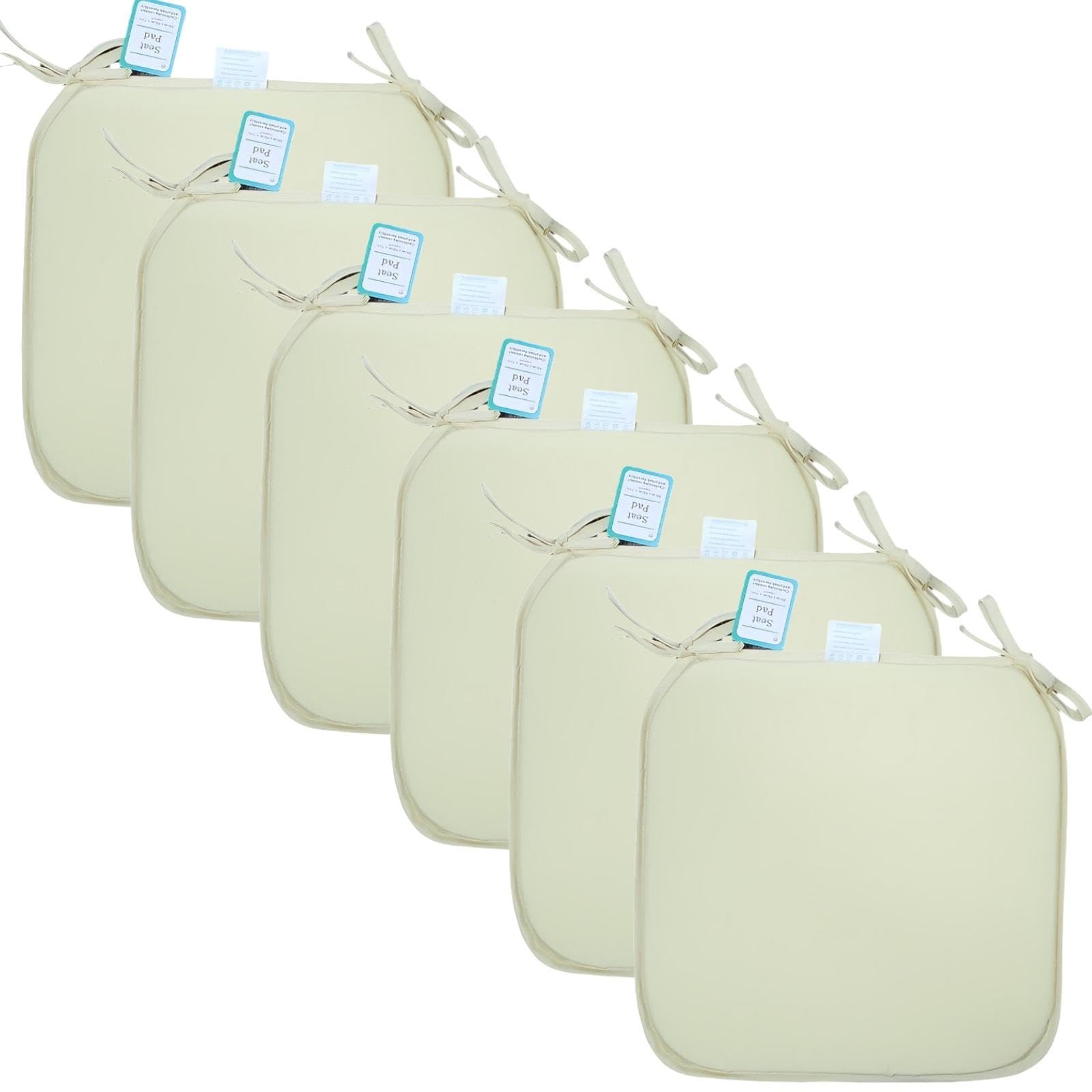 KARKARM New Chair Cushion Seat Pads Set of 6 Cream (38 x 38 cm) Solid Plain Dining Chair Seat Cushion Pads with Ties for Indoor Home Office Kitchen Patio Garden