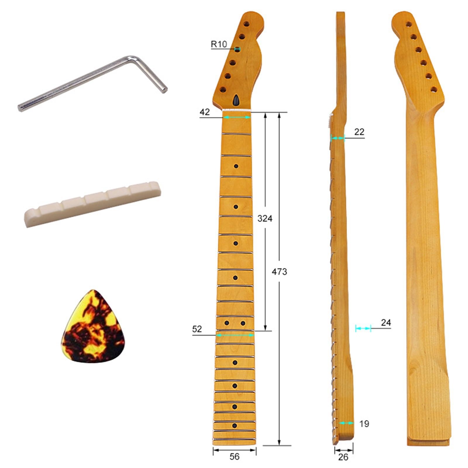 DIY Guitar Necks 22 Fret 6 String Yellow Matte Maple Neck For TL Guitar Accessories