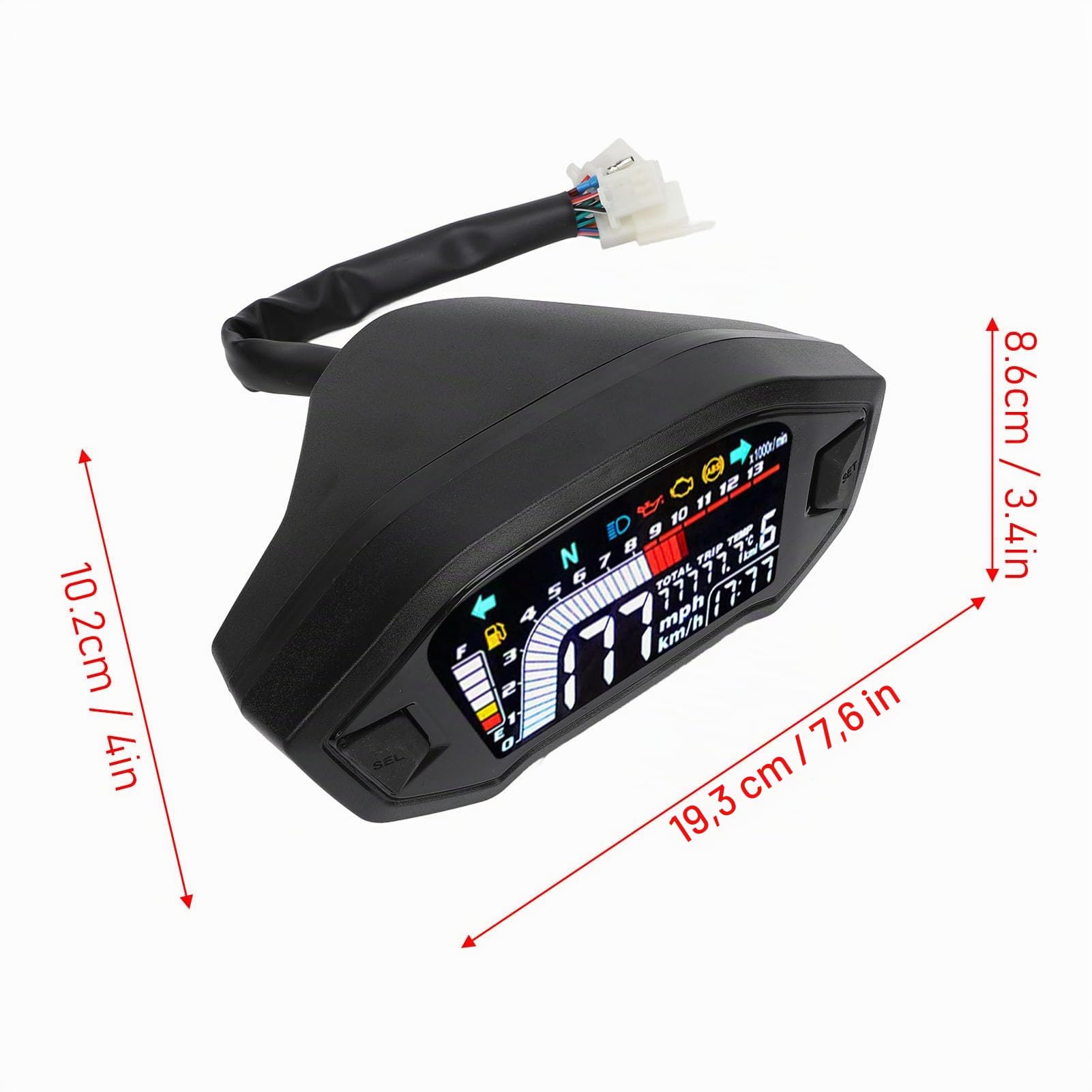 Tachimetro Digitale per Moto Contagiri Contachilometri per Moto Universale 8-12 V con Display Trasparente Adatto per 1 2 4 Cilindri (Con sensori)