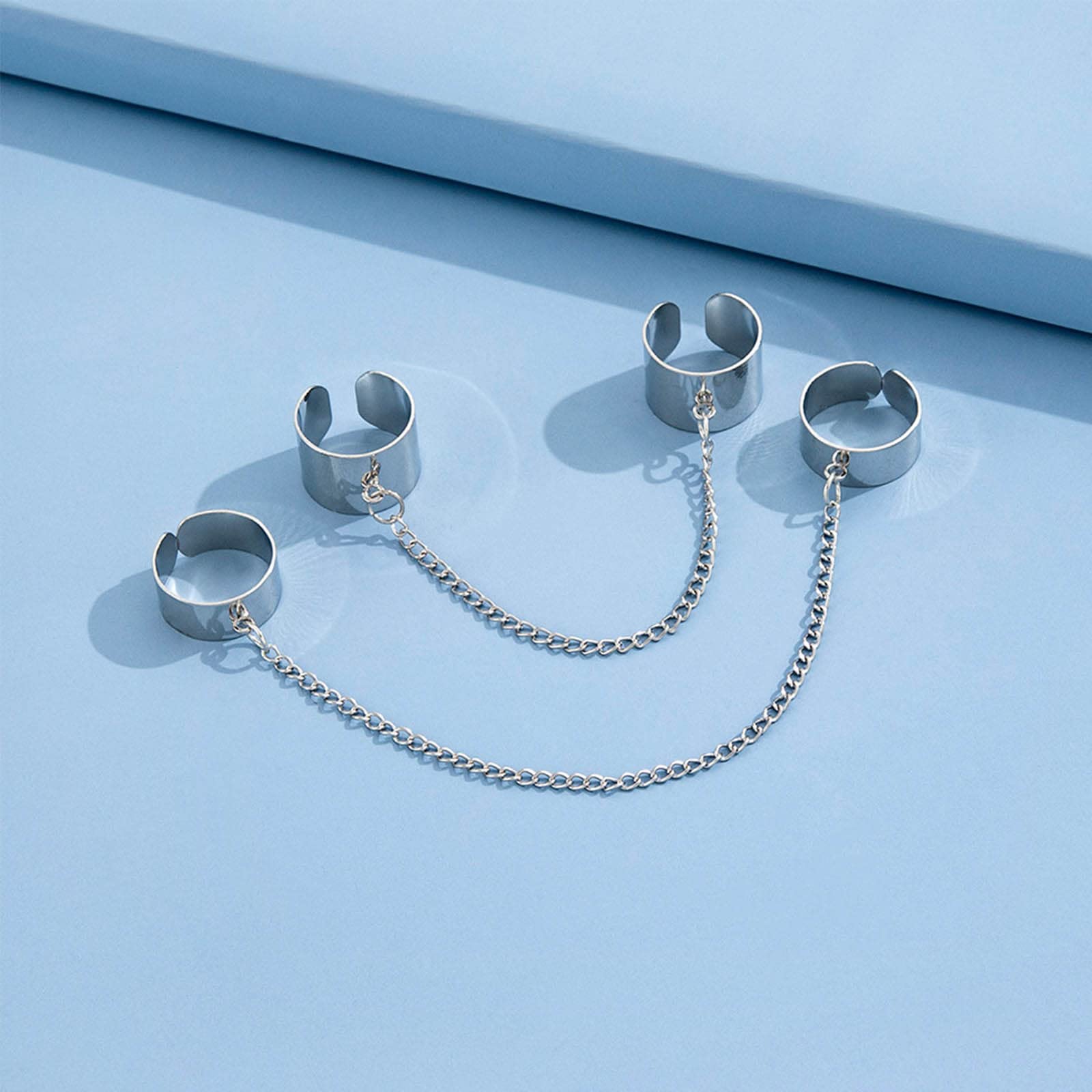 Yienate Punk Argento Un Pezzo Anello Catena Catena Slave Bracciale Aperto Anello Catena Indice Anello Mano Gioielli Per Uomo E Donna