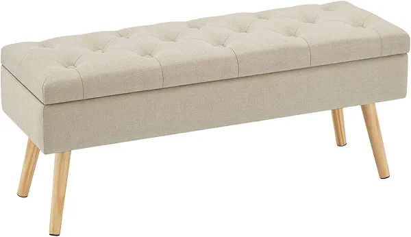 Gitrah Storage Bench Entryway Bench End of Bed Bench Ottoman Upholstered Linen Bedroom Bench Tufted Bench with Wooden Legs 40" Beige