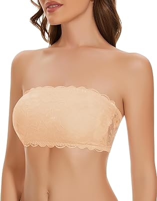 WOWENY Womens Wirefree Lace Bandeau Bra Strapless Tube Top Seamless Wireless Bras Padded Bralette