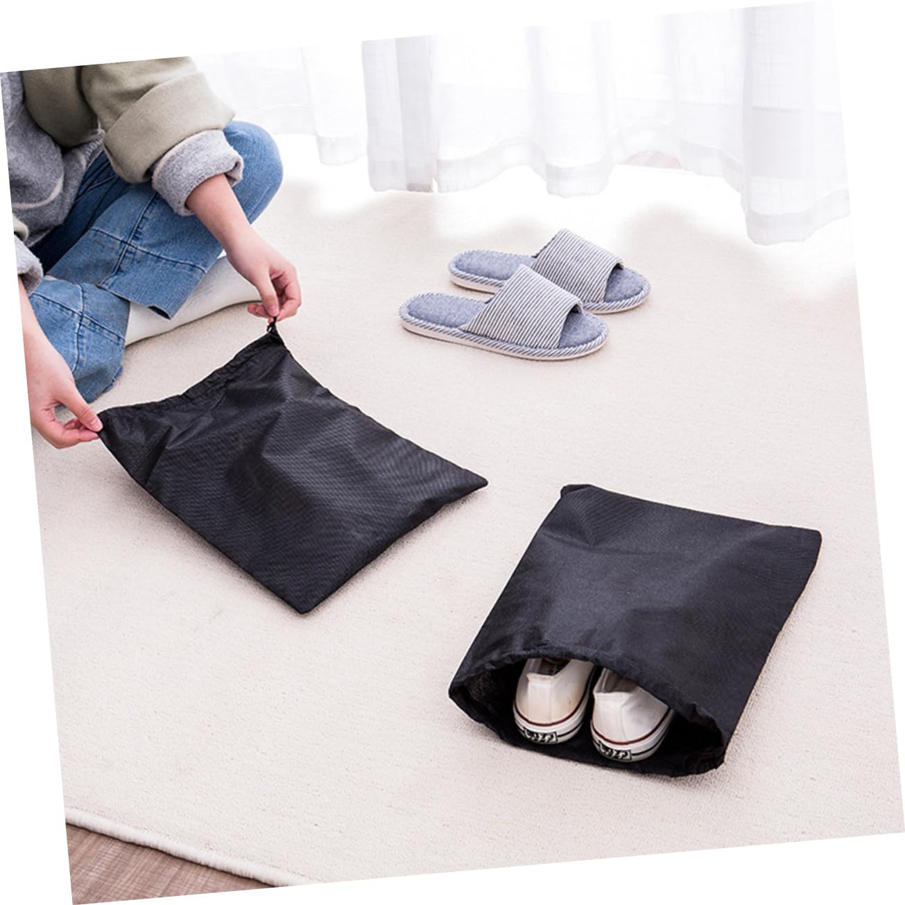24piezas Bolsa De Zapatos Portátil Organizador De Calzado No y Transpirable para y Almacenamiento De Zapatos Negro
