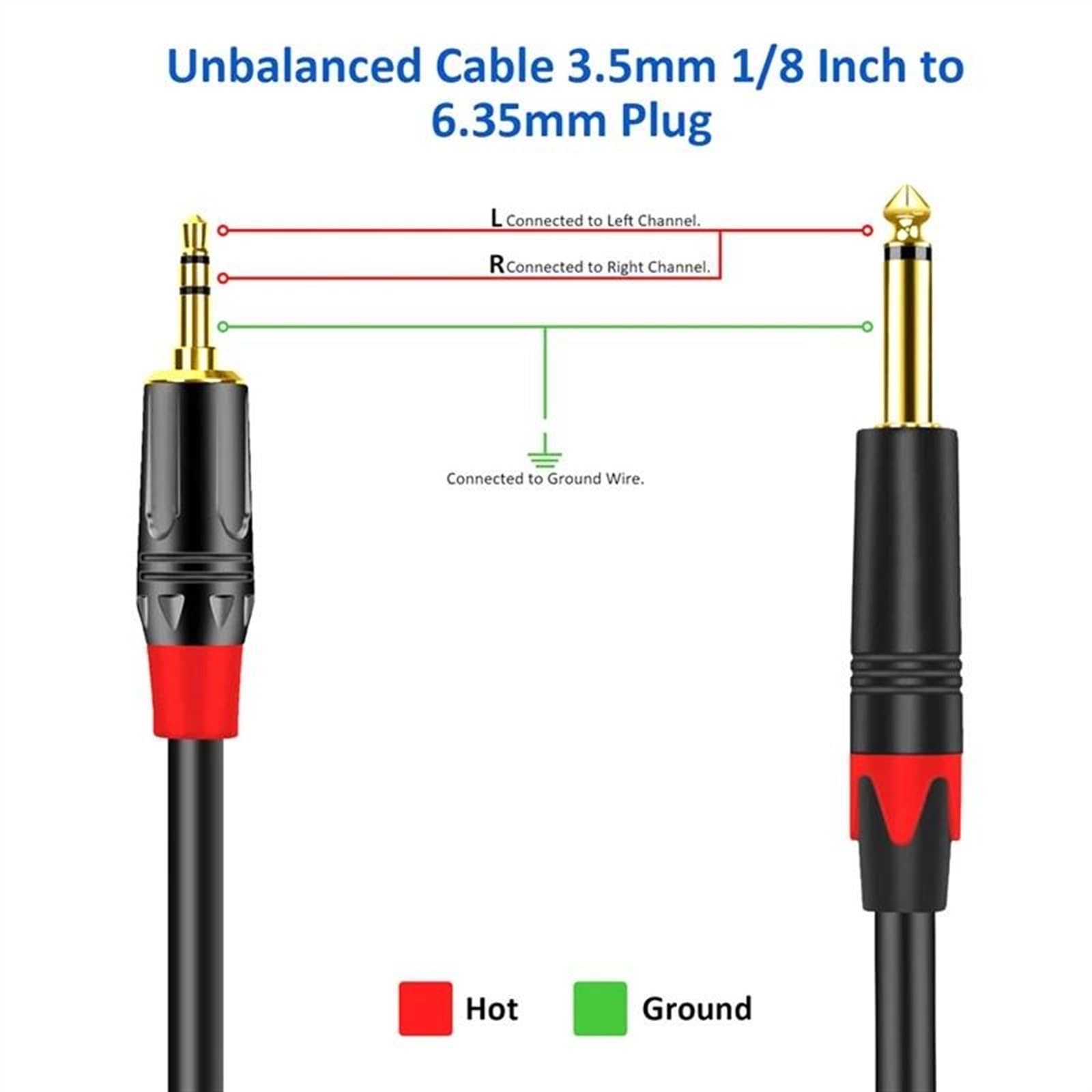 Cables para instrumentos Cable Más Largo De 6,5 Mm A 3,5 Mm Cable De De Una Sola Pista Para Altavoz De PC Guitarra DVD Mezclador Teléfono Cable Amplificador De Computadora(Black,20m)