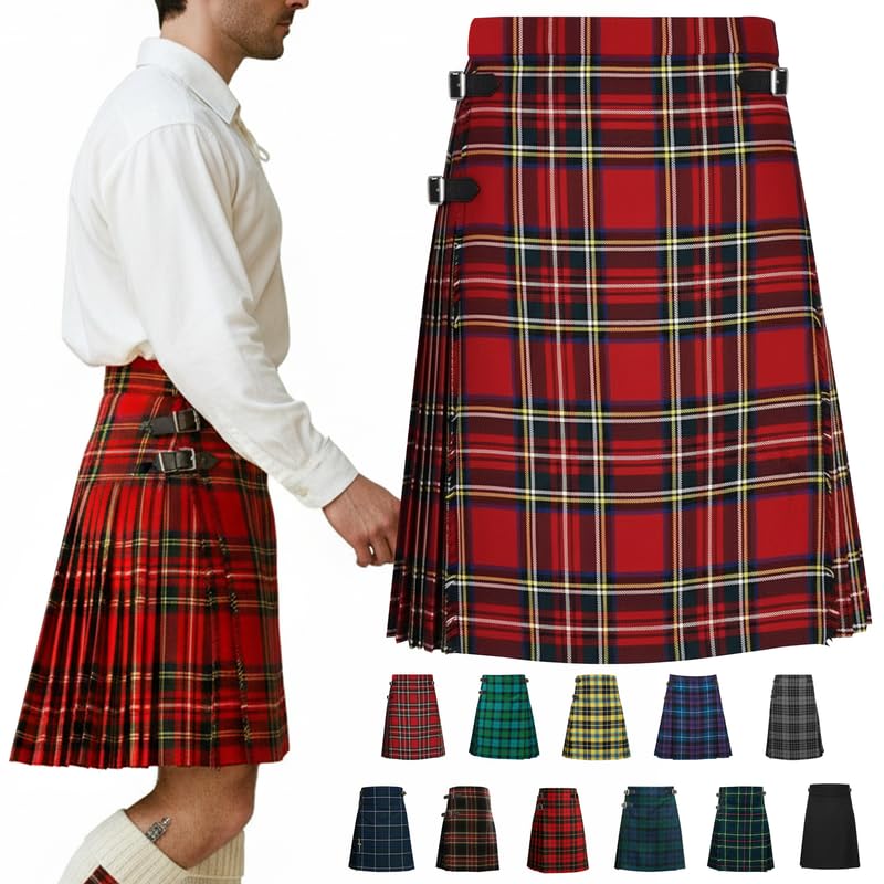 Men’s 5 Yard Tartan Kilt, Authentic Scottish Tartans, Adjustable Leather Straps, Soft Non-Itchy Fabric, Comfortable Fit