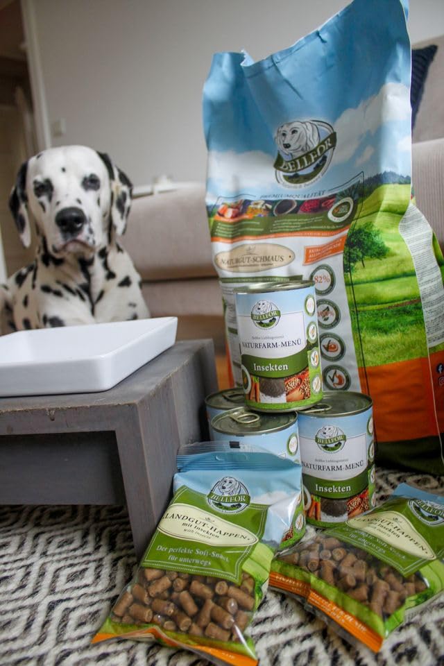 Bellfor Hundenassfutter Getreidefrei mit Insektenprotein - Naturfarm-Menü - 6 x 400 g. Ideal für Ernährungssensible Hunde, Reich an Vitaminen & Mineralien. Optimal für Hunde mit Allergien.