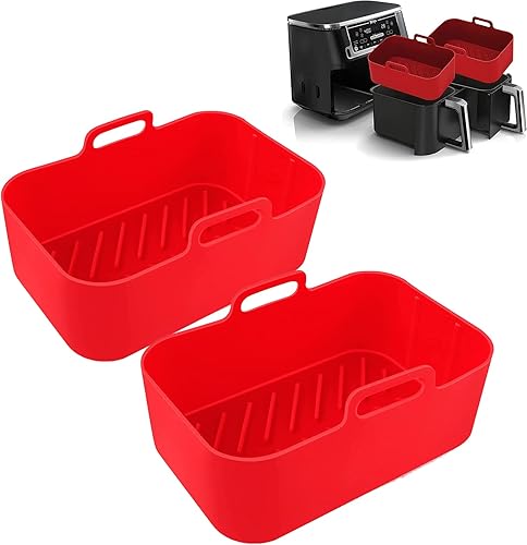 2 piezas Revestimientos rectangulares de silicona para freidora de aire, para freidora de aire Ninja DZ201DZ401 Foodi, revestimientos dobles para
