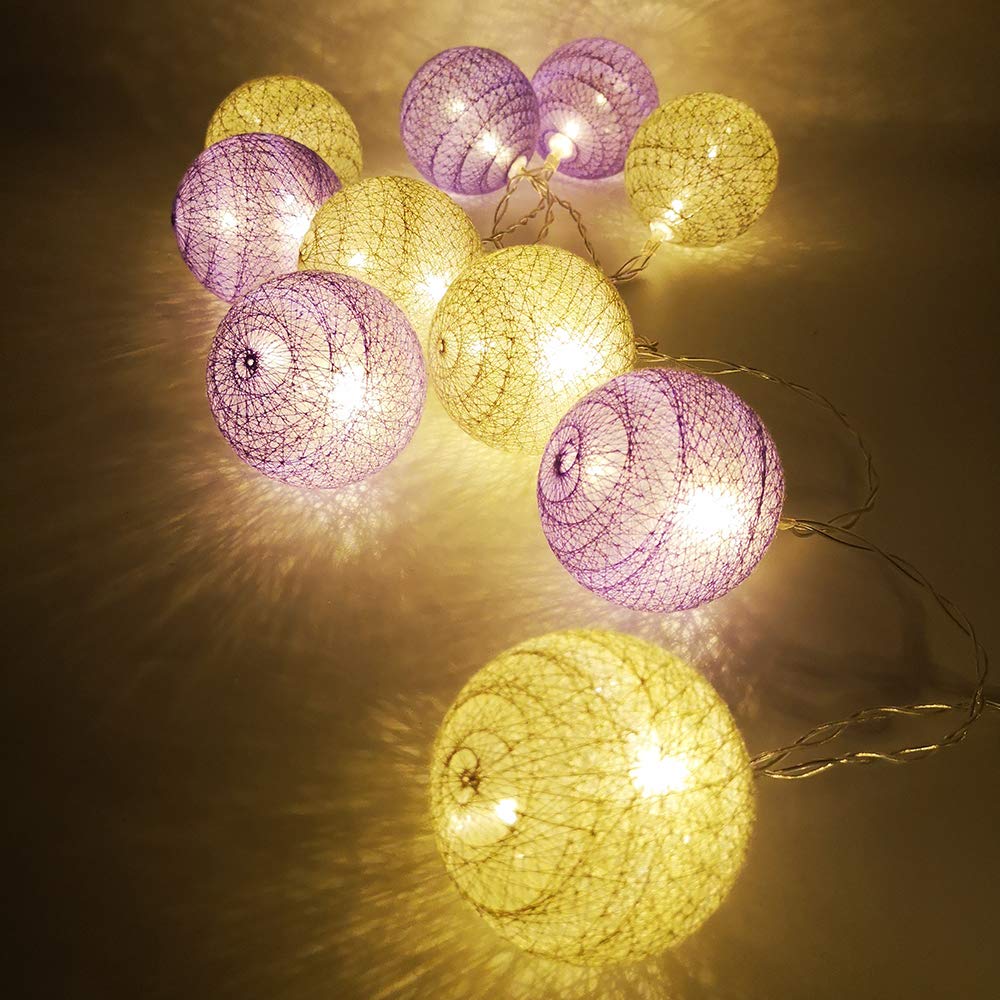 10pcs Cotton Ball LED String Lights Battery Operated, DOTBUY Fairy Lights for Wedding Party Halloween Outdoor Indoor Decor Garlands Create Atmosphere (Warm purple,1.8M/10LED)