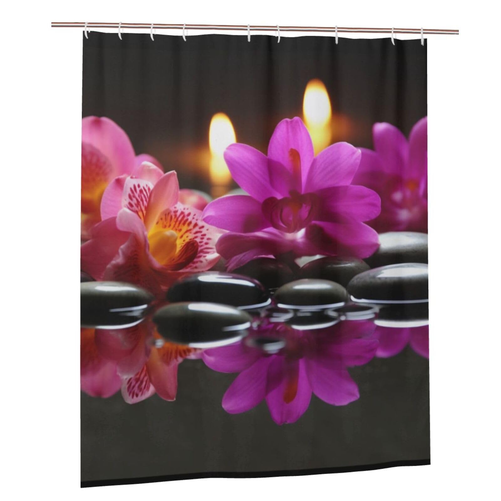 BWWHCCTI Flowers in Spa Printed Shower Curtain With 12 Plastic Hooks Opaque Quick Drying Waterproof Shower Curtains Sets For Bathroom 152x183 Cm