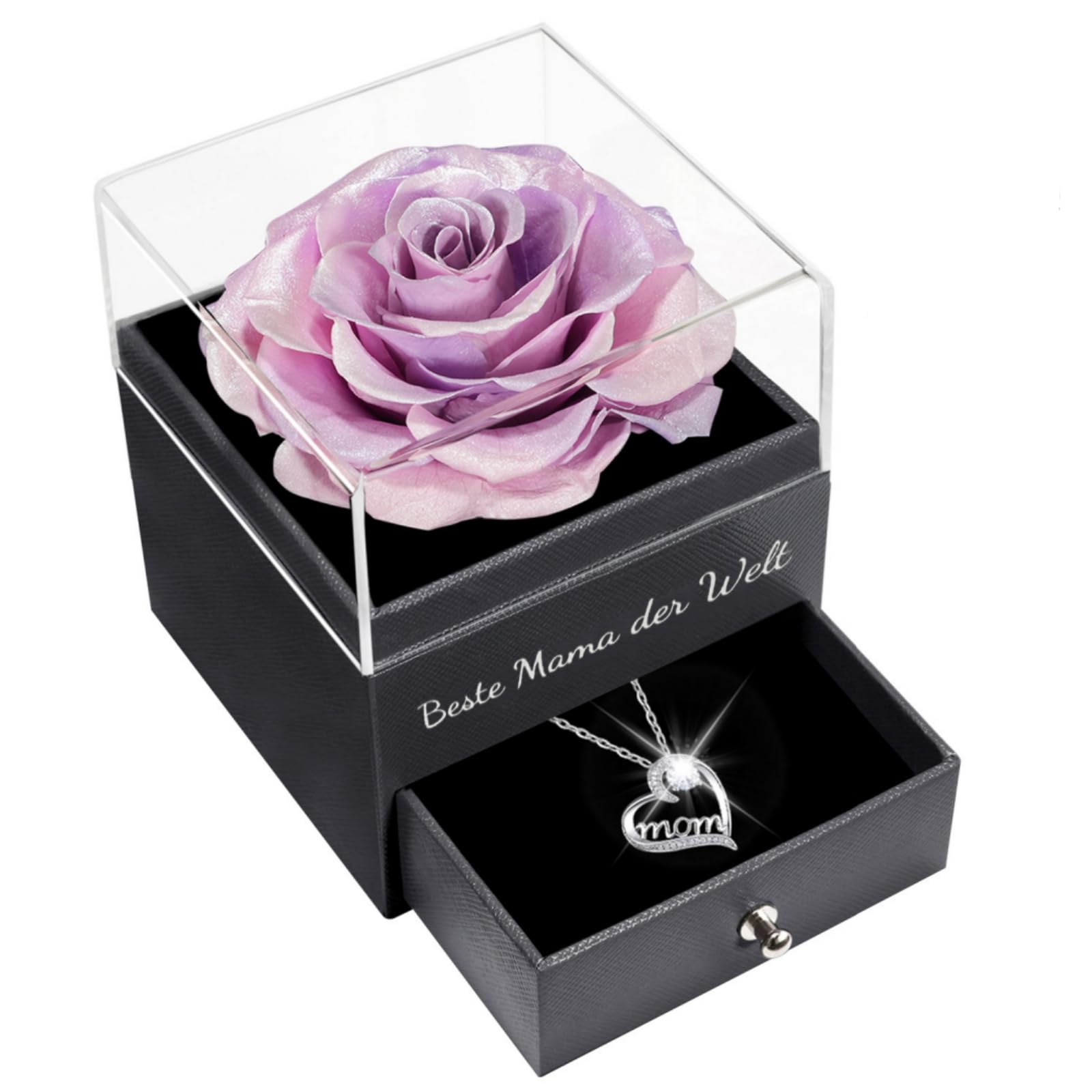 Sunia Regali per Mamma Natale,Vera Rosa Eterna con Collana Argento 925 Donna, Beste Mama der Welt, Rosa Eterna Stabilizzata, Regalo per la Mamma Natale, Regalo di Compleanno per Mamma Nonna Donna