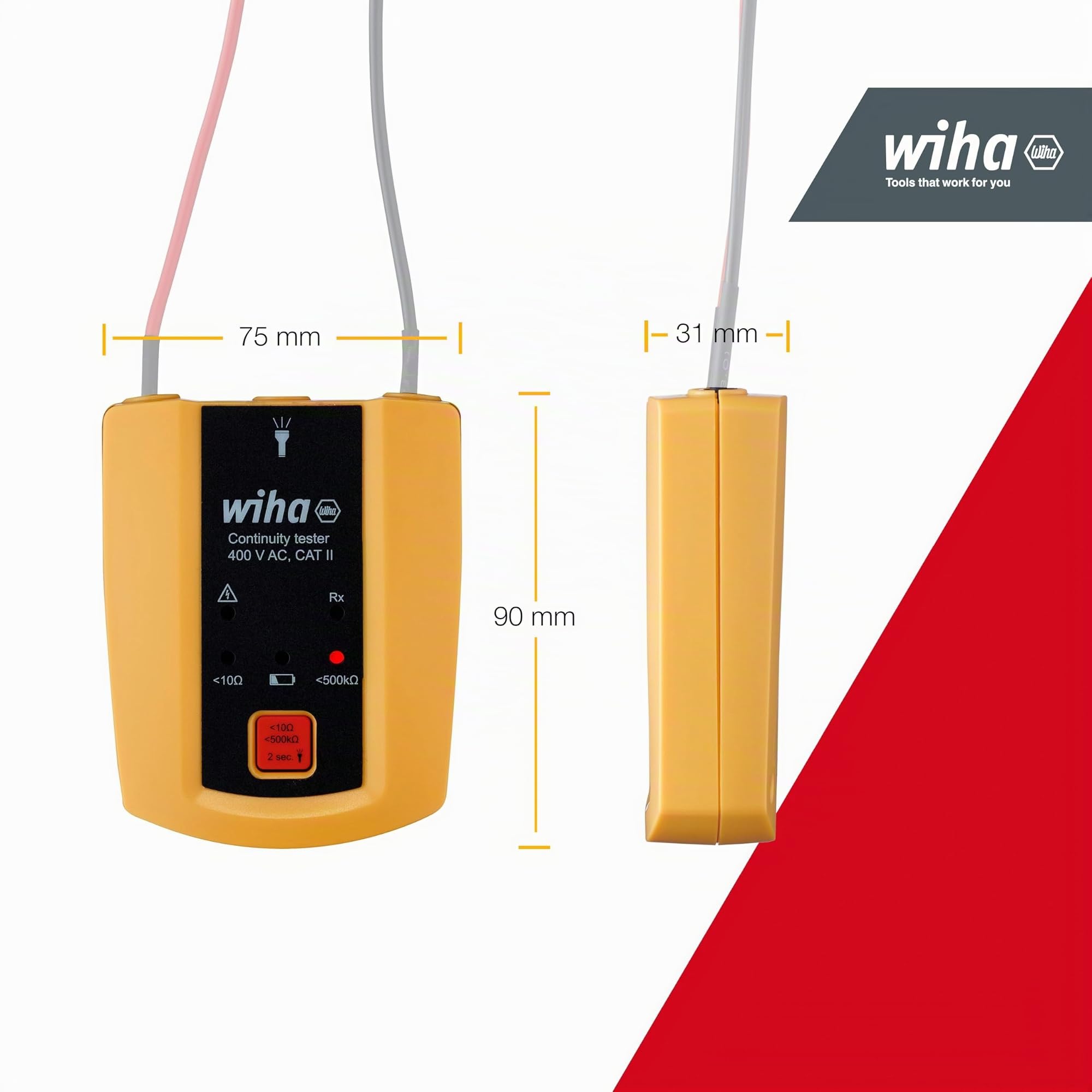 Testeur de continuité Wiha 45222 CAT II 600 V LED, Acoustique, noir/jaune