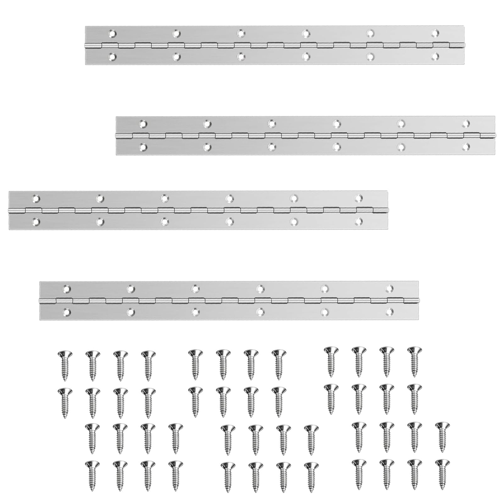 4 Pcs Piano Hinges with 48 Screws, Silver Stainless Steel Hinges Heavy Duty Piano Hinge Continuous with Holes and Flexible Adjustable,for Pianos Cabinet Doors Large Windows Boats