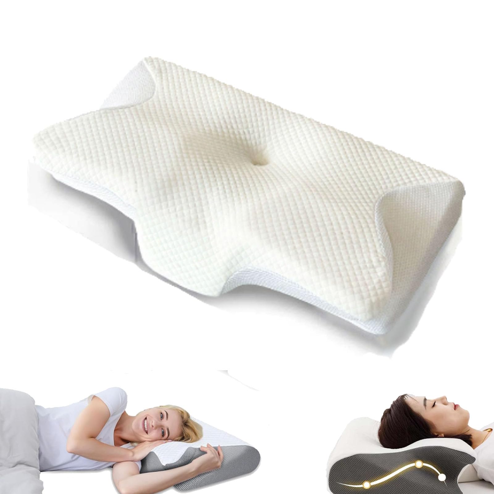 Neck Haven Pillows, Neck Haven Pillows Hospitality, 2025 Upgraded Ergonomic Memory Foam Cervical Neck Pillow, with Cooling Pillowcase, for Back Stomach Side Sleeper (White, Medium)