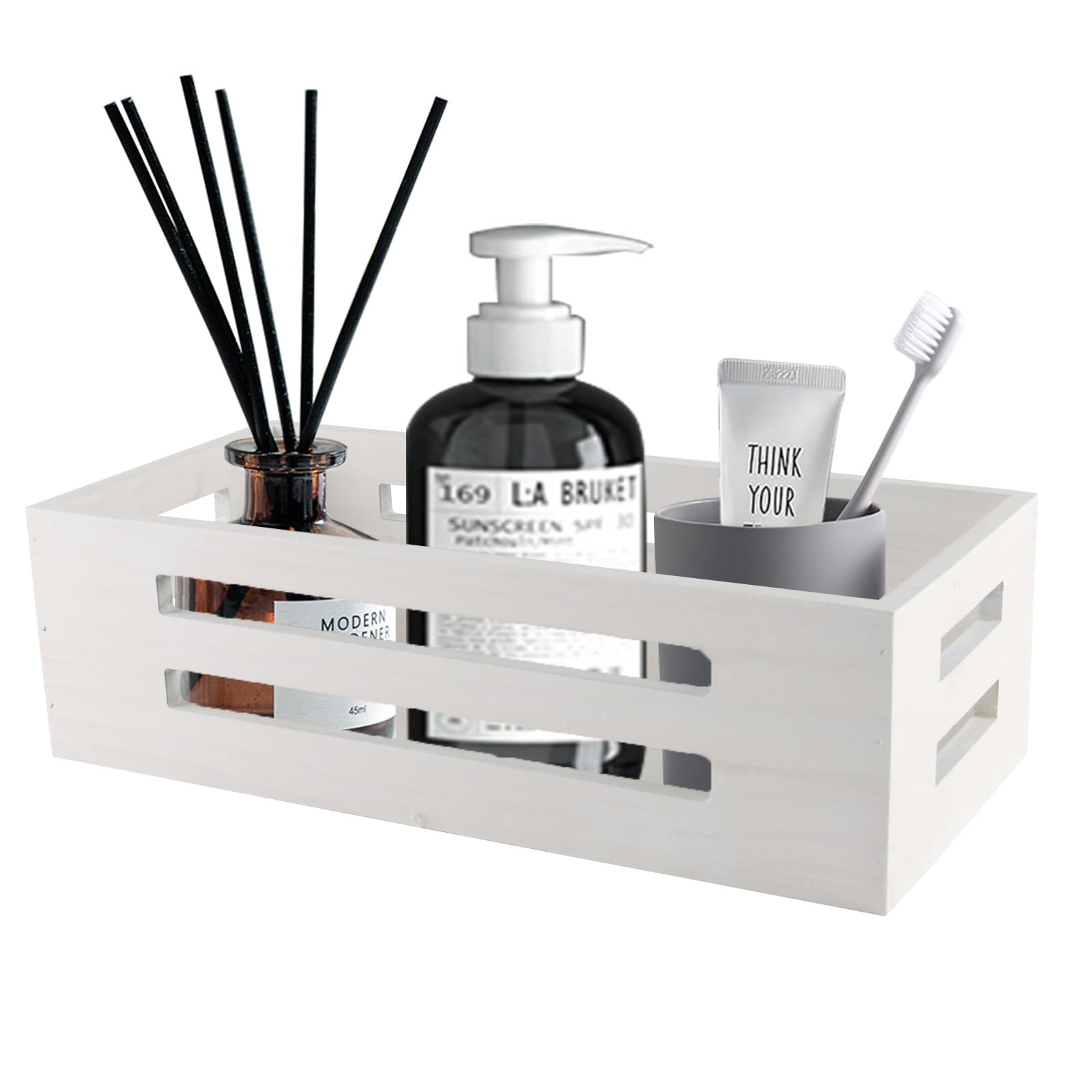 Gzsekken Toilet Roll Basket Toilet Tank Basket Wooden Bathroom Storage Container Narrow Toiletries Organiser Tray for Paper Towel Decor Box-White