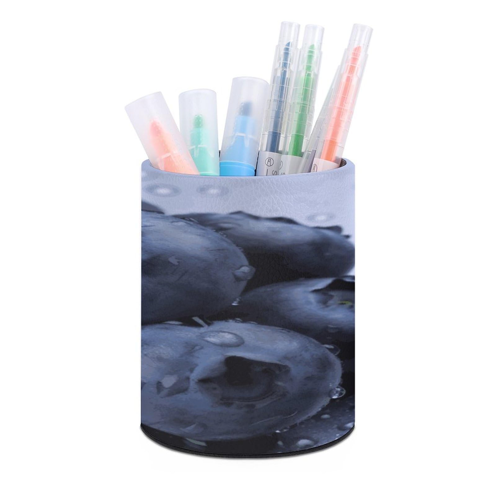 MUSM Blueberry Pen Holder Round PU Leather Pencil Cup Waterproof Pencil Holder for Desk Pen Cup Pen Organizer Pencil Organizer Makeup Brush Holders for Home Office Decor