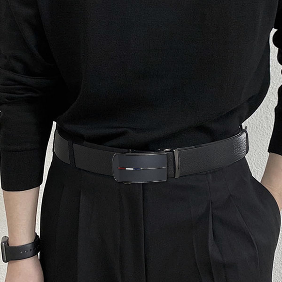 LumiSyne Men's Leather Belt Ratchet Belt Adjustable Automatic Buckle 1 3/8’’ Wide Casual Business Belt For Pants Shirt Suit