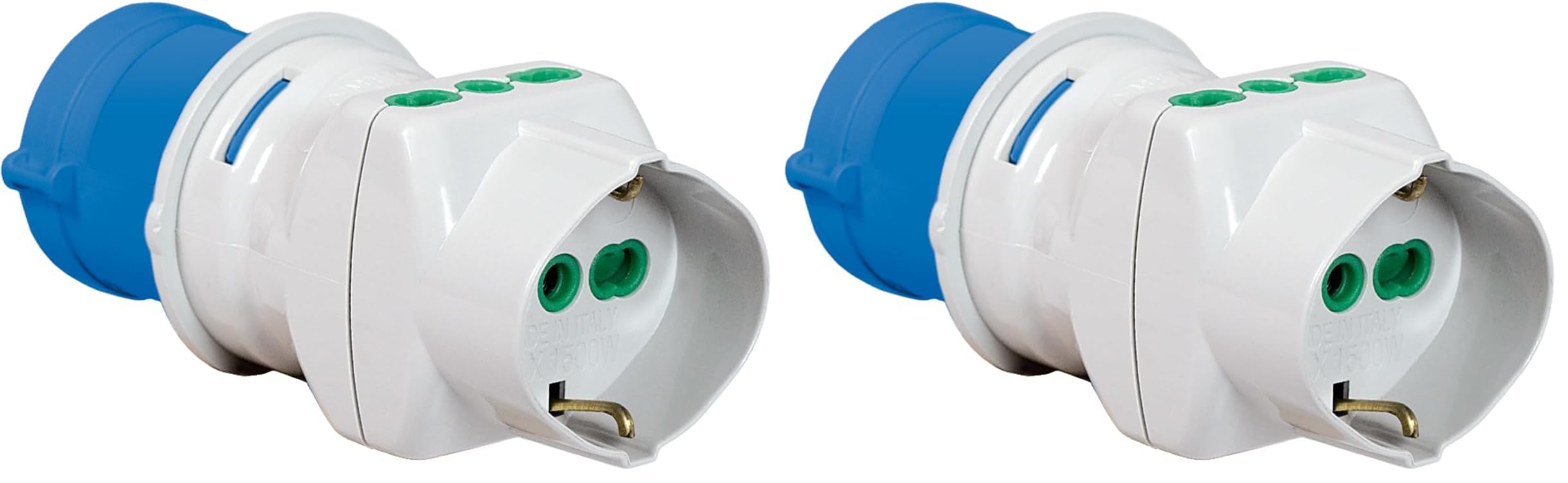 Fanton 73090 Adattatore industriale da spina cee a 1 presa bipasso schuko 16A a 2 prese 2P+T (Confezione da 2)