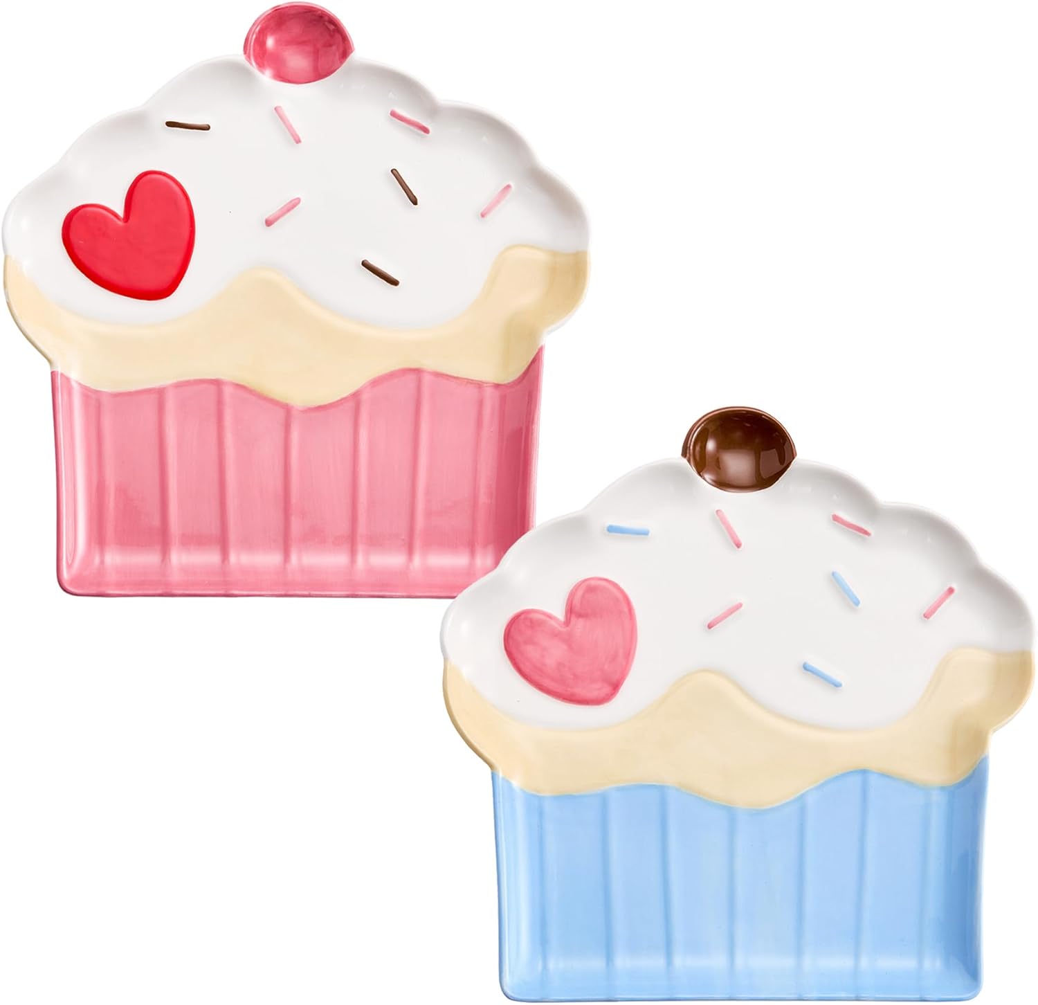 Bico Cupcake with Heart Appetizer Plates Set, Valentine's, 7 inch Dessert Plates, Microwave and Dishwasher Safe