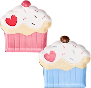 Bico Cupcake with Heart Appetizer Plates Set, Valentines, 7 inch Dessert Plates, Microwave and Dishwasher Safe