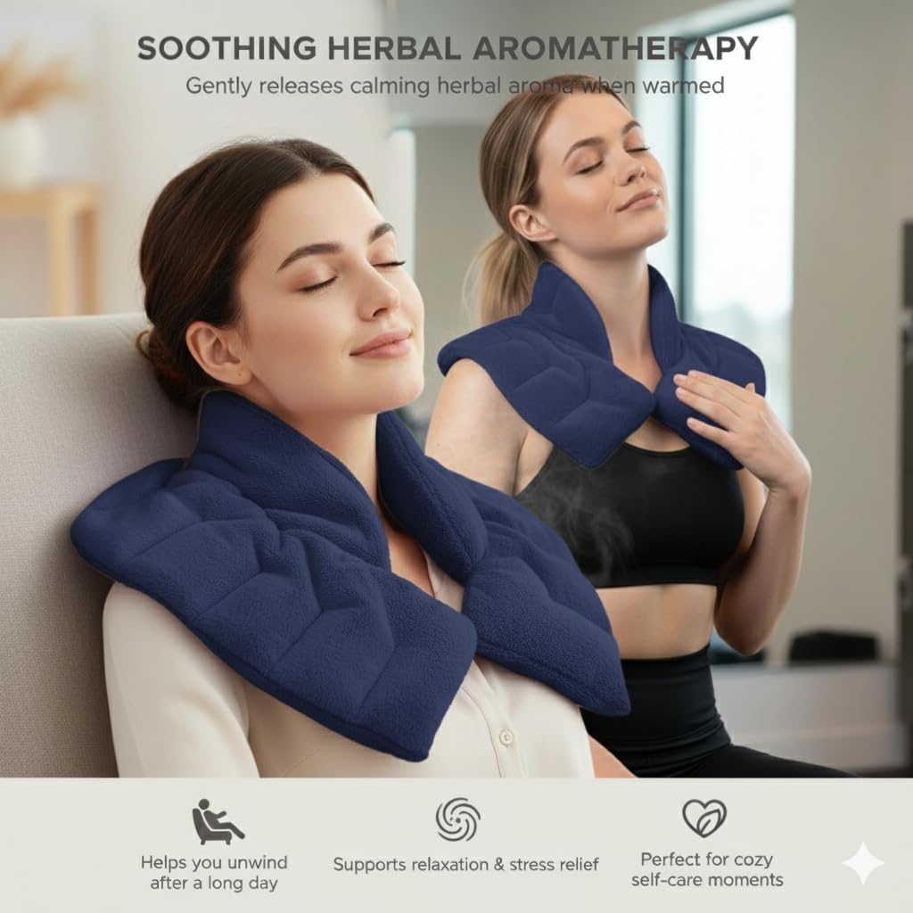 Herbal Concepts Neck Heating Pad & Shoulder Wrap | Microwave Heating Pad with 12 Herbs Aromatherapy| Cordless Heating pad, Blue