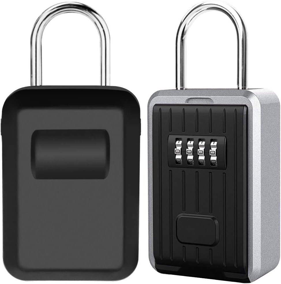 Key Lock Box Large Capacity Wall Mounted Key Safe Box with Cover, Key Storage Box with 4 Digit Combination Lock for Outdoor Home Office Garage School Gym Spare House Keys [Updated Version (Black)
