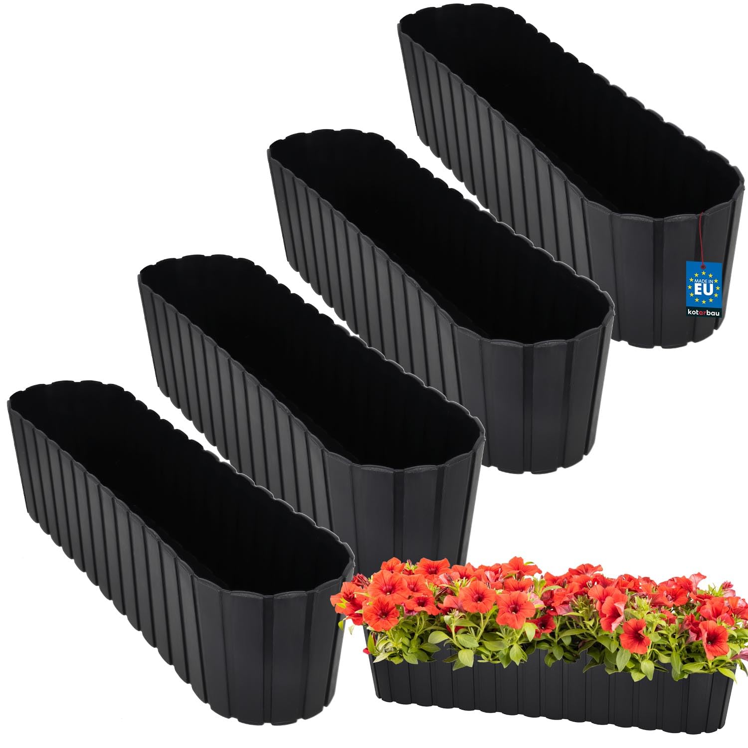 KOTARBAU® 4 pcs Plant Pot - Plastic - 60x14x13cm (23,62x5,51x5 inches) - Anthracite - Flower Pot - Rustic - Planter - Window Box Planter - Garden Planters - Balcony Planters - Rectangular