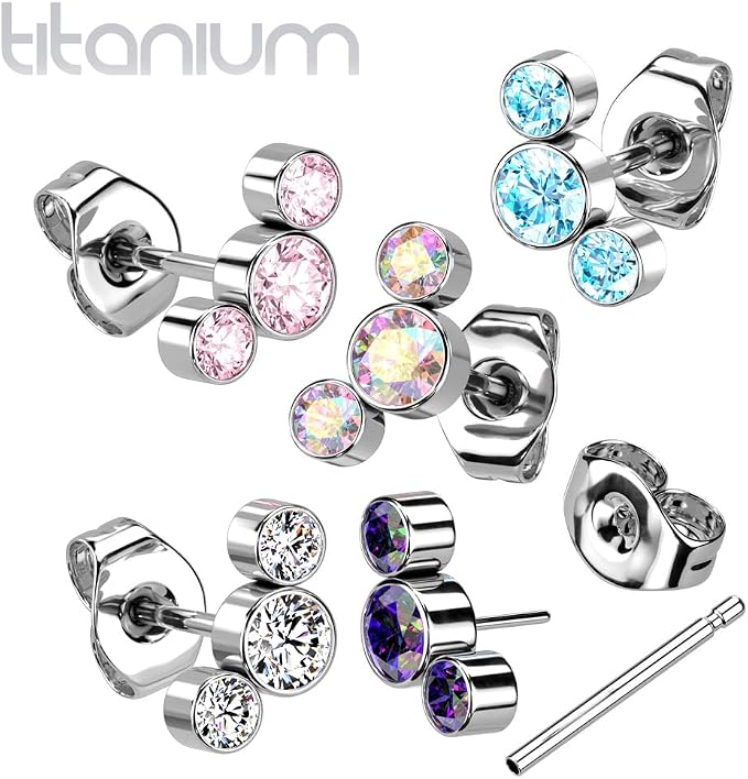 Paula & Fritz® Piercing push-in labret a foglia di opale zirconi titanio grado 23 set multicolore 1 mm spessore asta fiore base Madonna Medusa Monroe, Titanio Zirconia cubica, Zirconia cubica